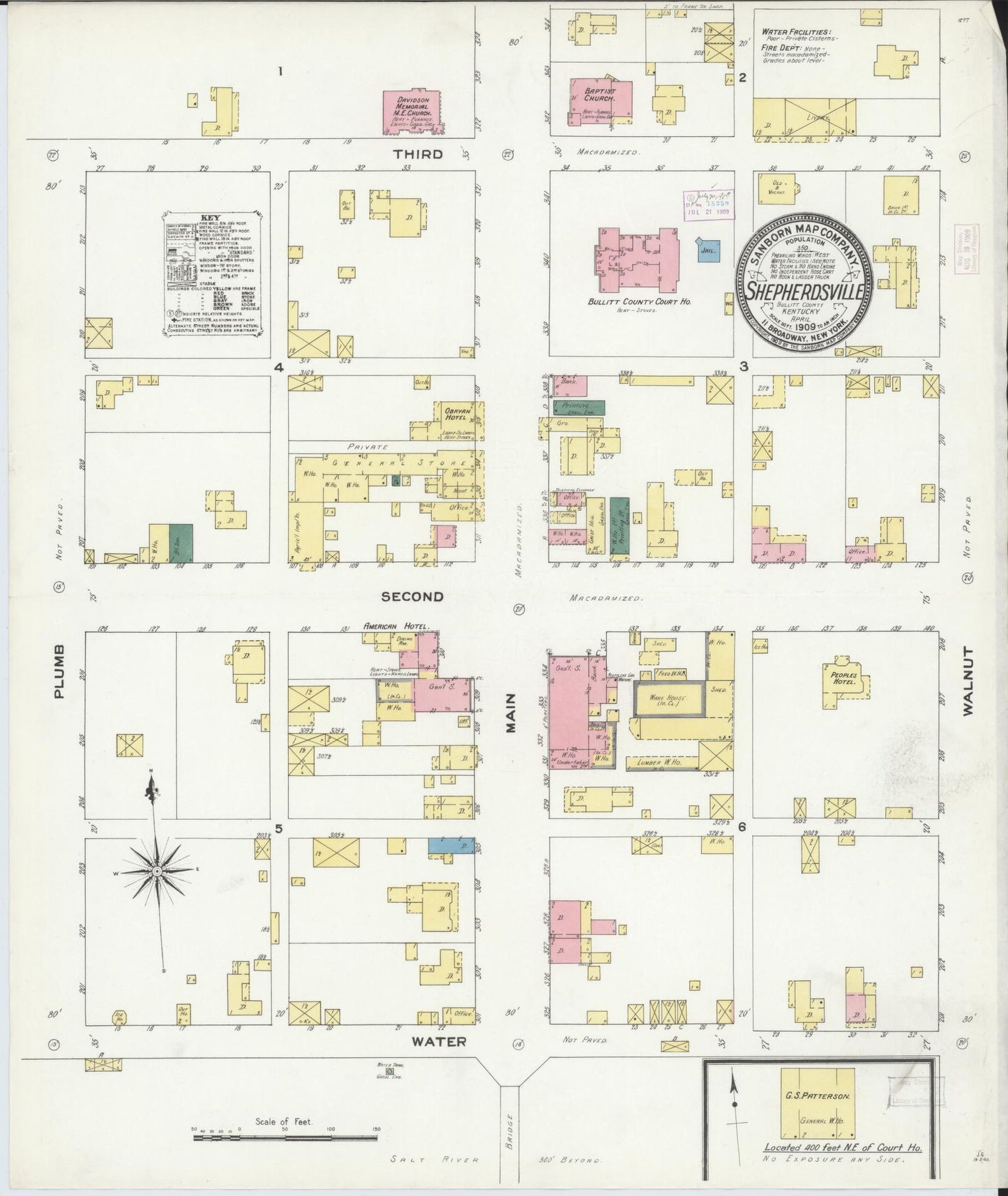Sanborn Fire Insurance Map from Shepherdsville, Bullitt County, Kentucky (1909), Sheet #0001 - Historic Sanborn Fire Insurance Map Print, vintage old map wall art, antique decor, genealogy gift, Kentucky Kentucky map