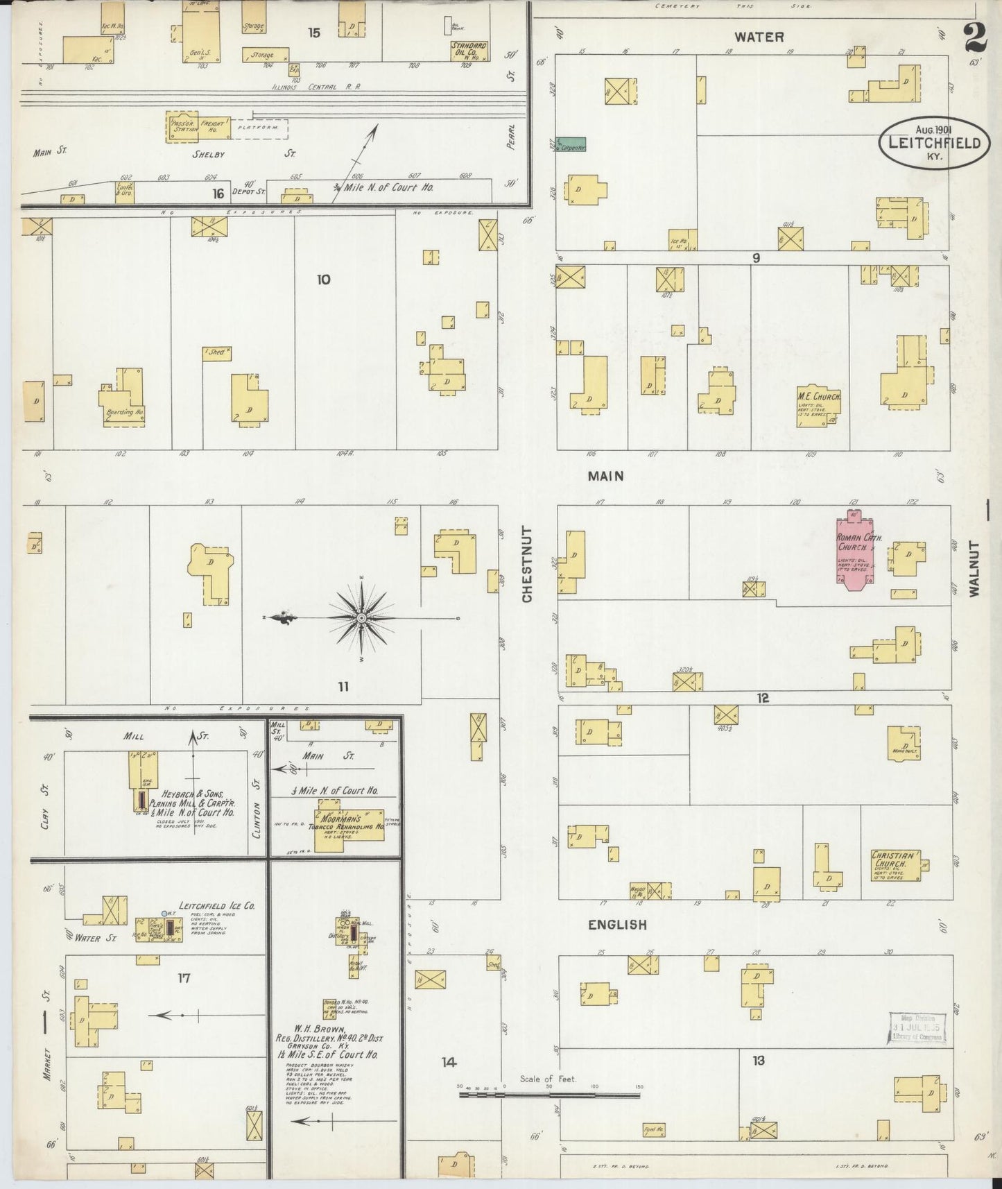 Sanborn Fire Insurance Map from Leitchfield, Grayson County, Kentucky (1901), Sheet #0002 - Complete Map Set gallery image, historic Sanborn map, vintage wall art, Kentucky Kentucky