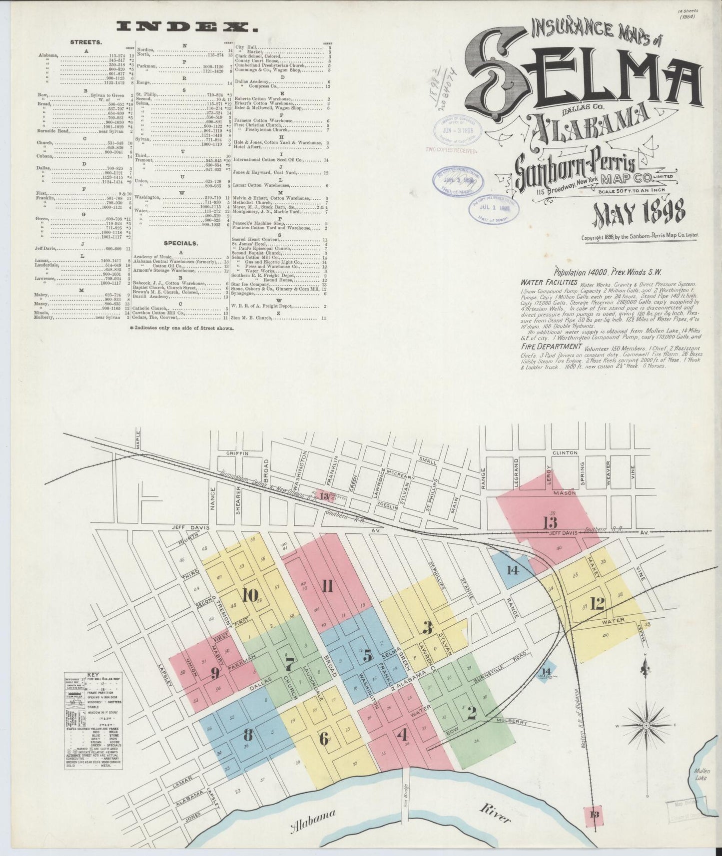 Sanborn Fire Insurance Map from Selma, Dallas County, Alabama. (1898) – Historic Sanborn Fire Insurance Map Print