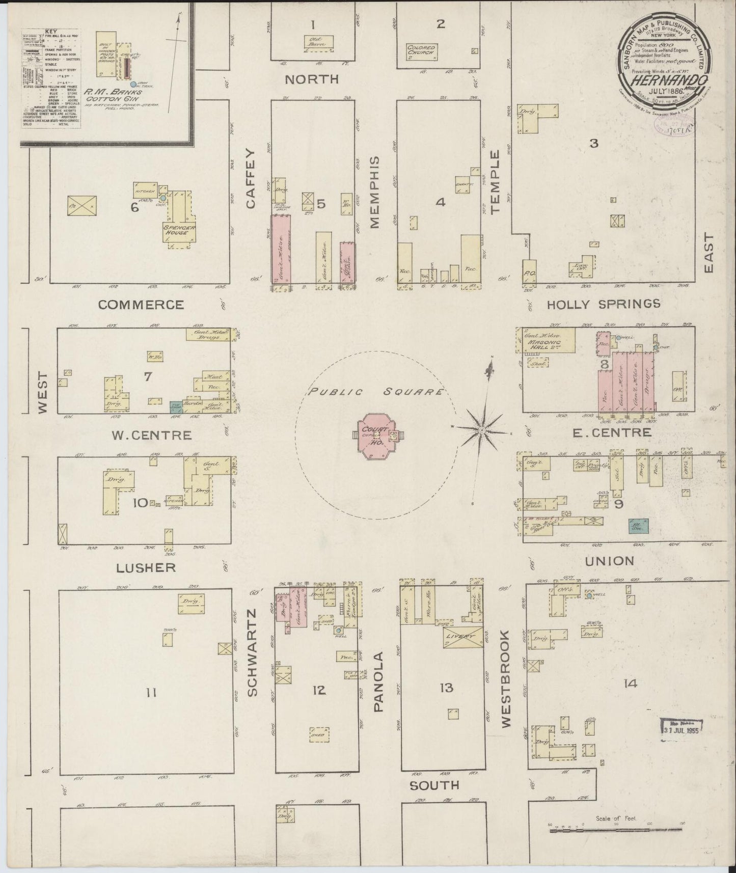 Sanborn Fire Insurance Map from Hernando, De Soto County, Mississippi (1886), Sheet #0001 - Historic Sanborn Fire Insurance Map Print, vintage old map wall art, antique decor, genealogy gift, Mississippi Mississippi map