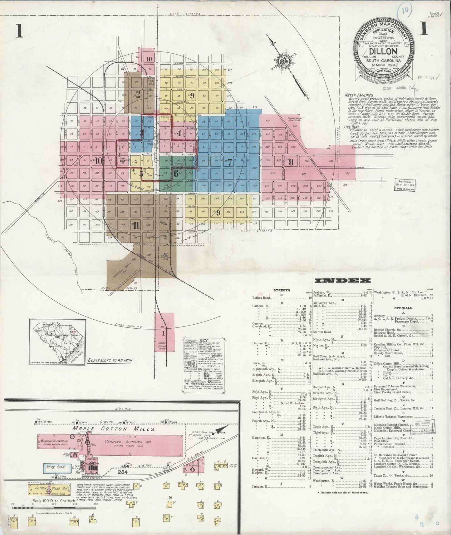Sanborn Fire Insurance Map from Dillon, Dillon County, South Carolina. (1924) – Historic Sanborn Fire Insurance Map Print