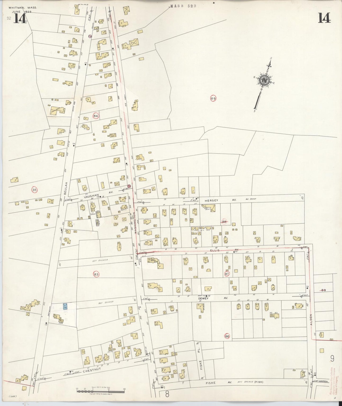 Sanborn Fire Insurance Map from Whitman, Plymouth County, Massachusetts (1950), Sheet #0014 - Historic Sanborn Fire Insurance Map Print, vintage old map wall art, antique decor, genealogy gift, Massachusetts Massachusetts map