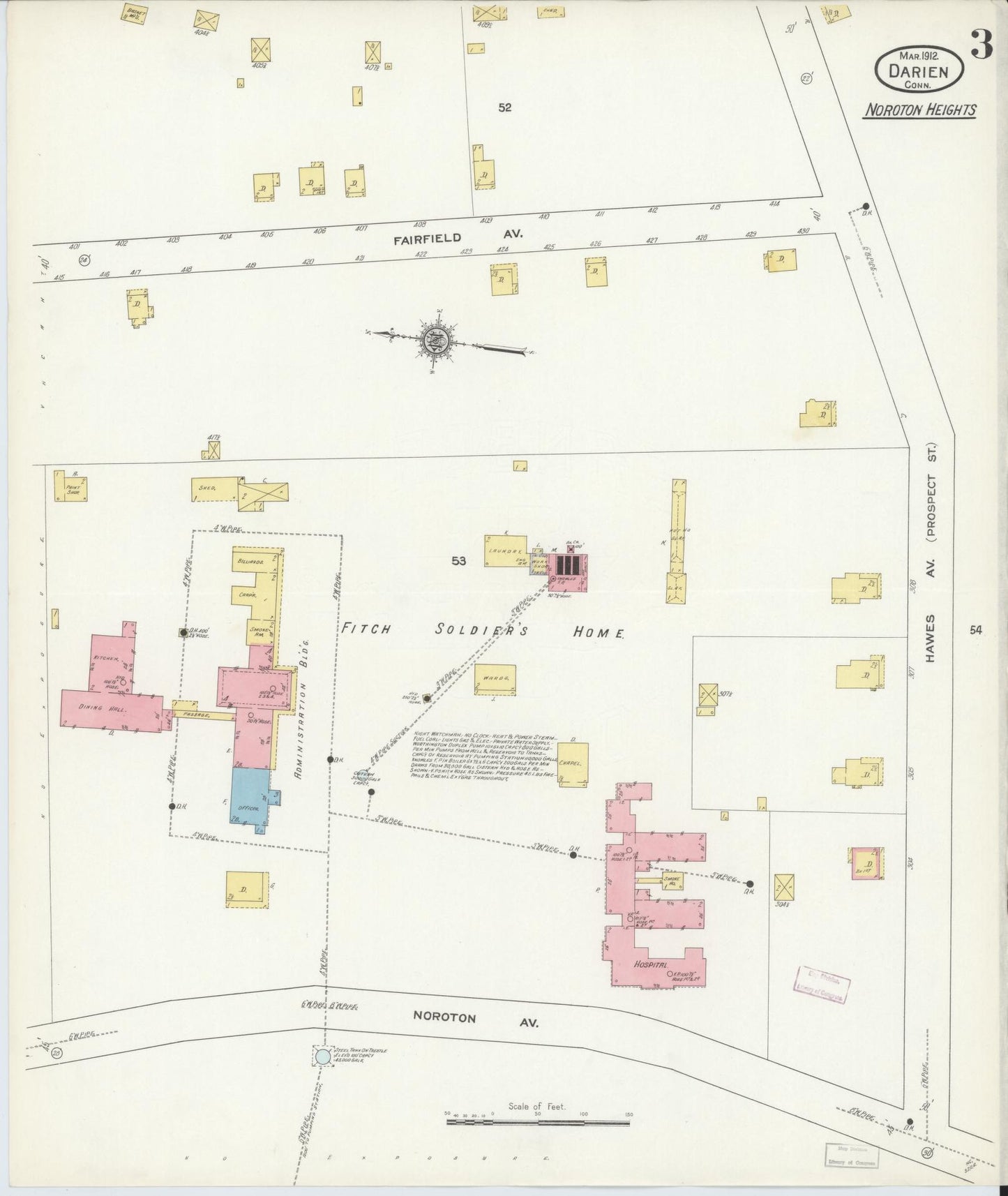 Sanborn Fire Insurance Map from Darien, Fairfield County, Connecticut (1912), Sheet #0003 - Complete Map Set gallery image, historic Sanborn map, vintage wall art, Connecticut Connecticut