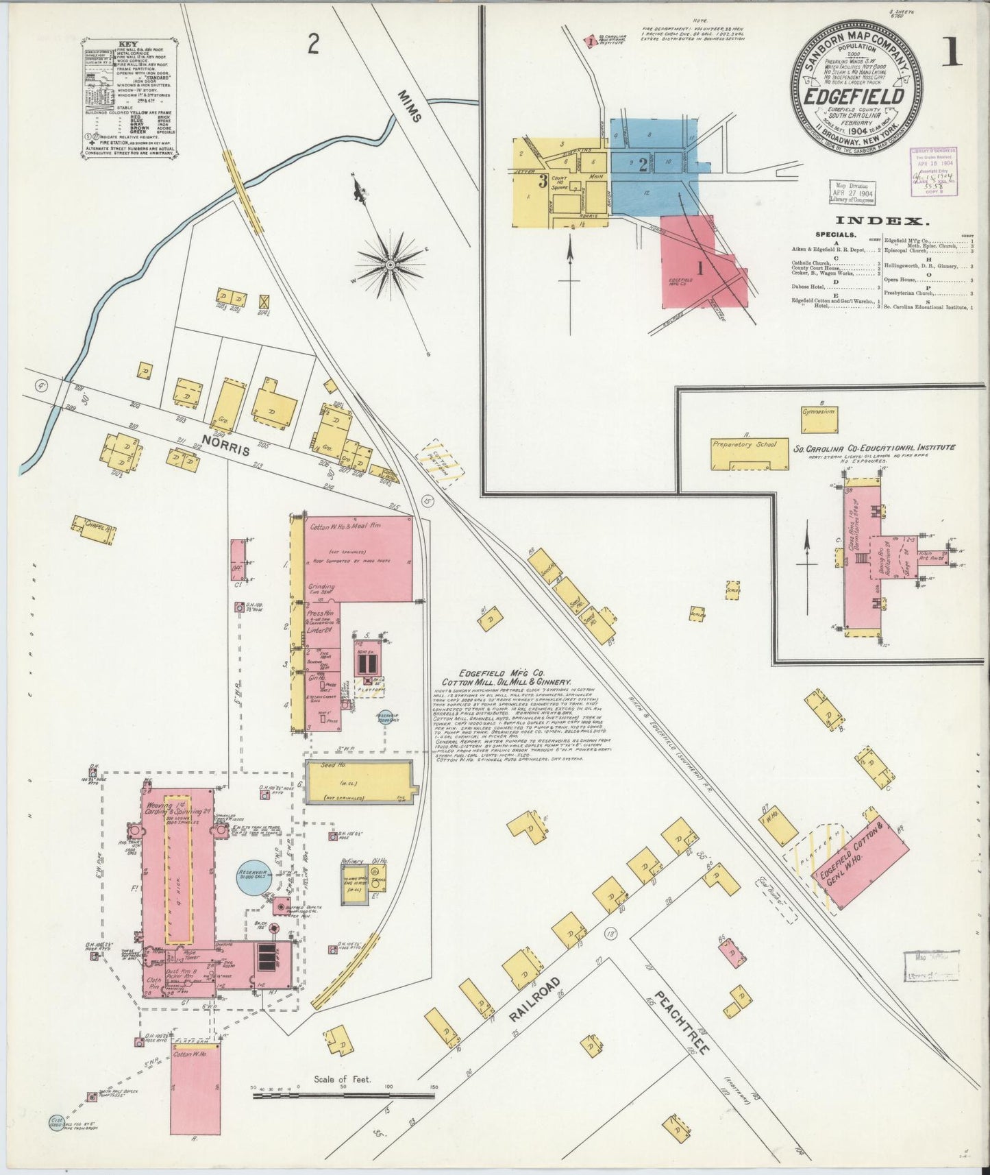 Sanborn Fire Insurance Map from Edgefield, Edgefield County, South Carolina. (1904) – Historic Sanborn Fire Insurance Map Print