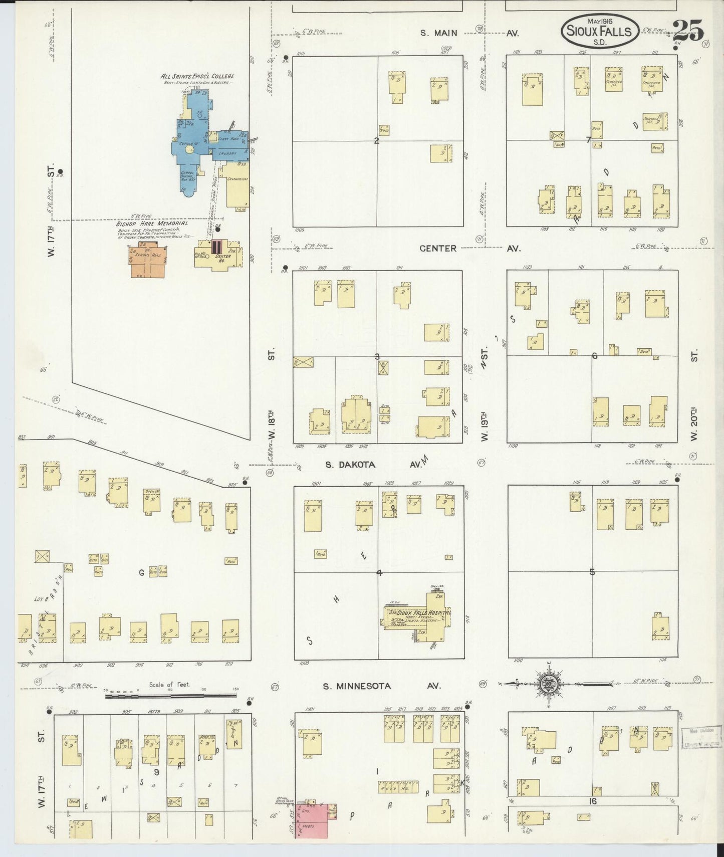Sanborn Fire Insurance Map from Sioux Falls, Minnehaha County, South Dakota (1916), Sheet #0025 - Historic Sanborn Fire Insurance Map Print, vintage old map wall art, antique decor, genealogy gift, South Dakota South Dakota map