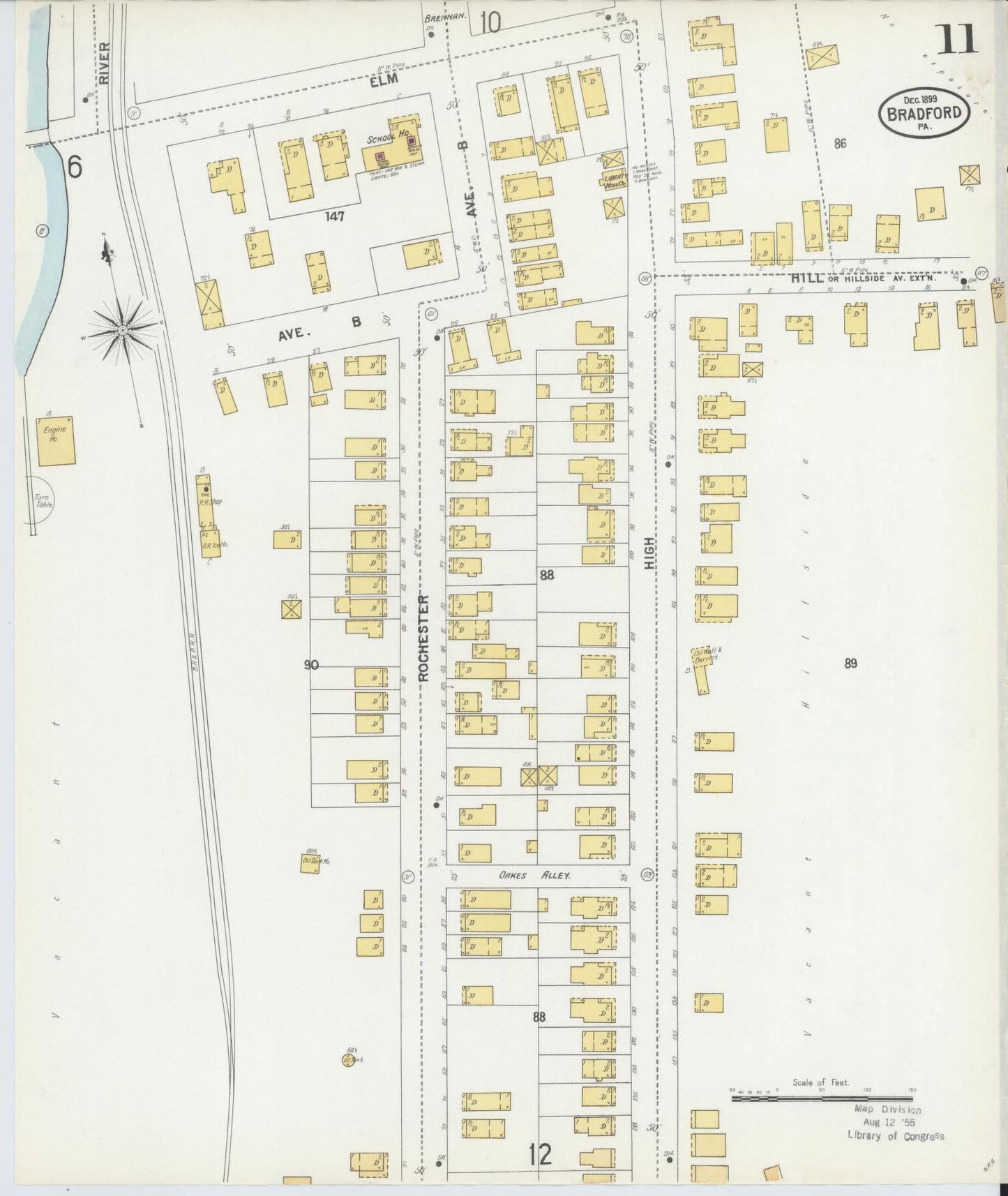 Sanborn Fire Insurance Map from Bradford, McKean County, Pennsylvania (1899), Sheet #0011 - Historic Sanborn Fire Insurance Map Print, vintage old map wall art, antique decor, genealogy gift, Pennsylvania Pennsylvania map