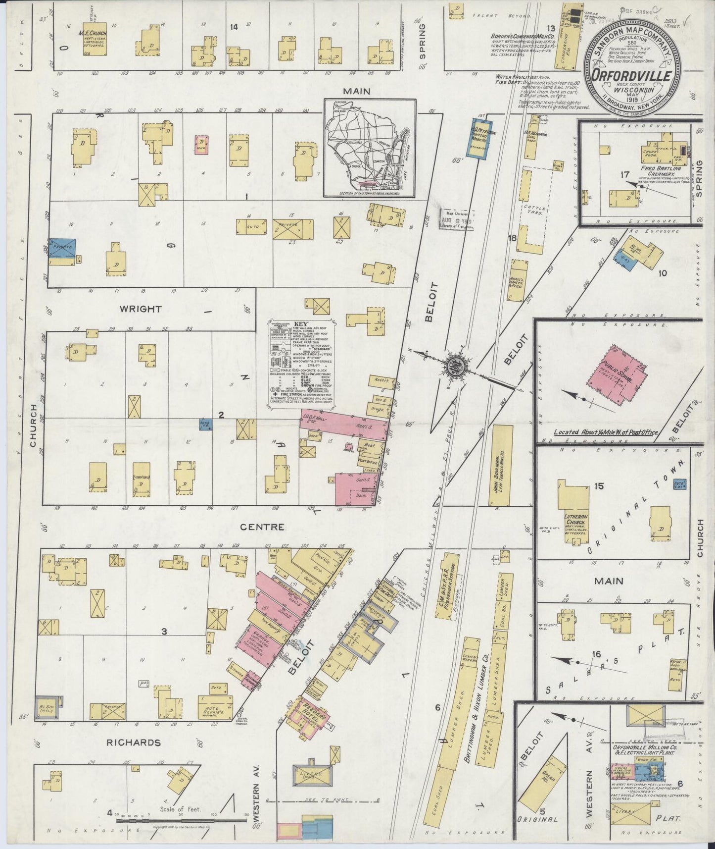 Sanborn Fire Insurance Map from Orfordville, Rock County, Wisconsin (1919), Sheet #0001 - Historic Sanborn Fire Insurance Map Print, vintage old map wall art, antique decor, genealogy gift, Wisconsin Wisconsin map