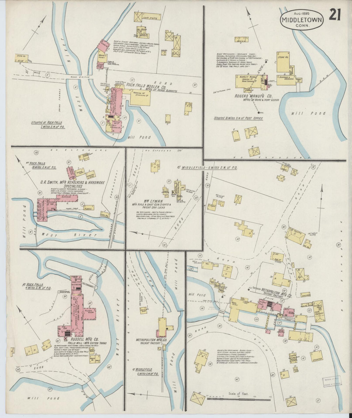 Sanborn Fire Insurance Map from Middletown, Middlesex County, Connecticut (1895), Sheet #0021 - Historic Sanborn Fire Insurance Map Print, vintage old map wall art, antique decor, genealogy gift, Connecticut Connecticut map