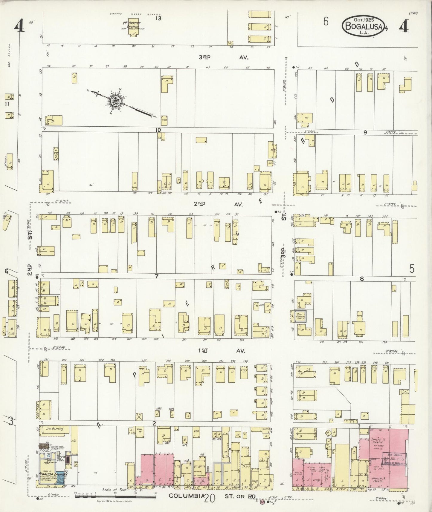Sanborn Fire Insurance Map from Bogalusa, Washington Parish, Louisiana (1925), Sheet #0004 - Historic Sanborn Fire Insurance Map Print, vintage old map wall art, antique decor, genealogy gift, Louisiana Louisiana map