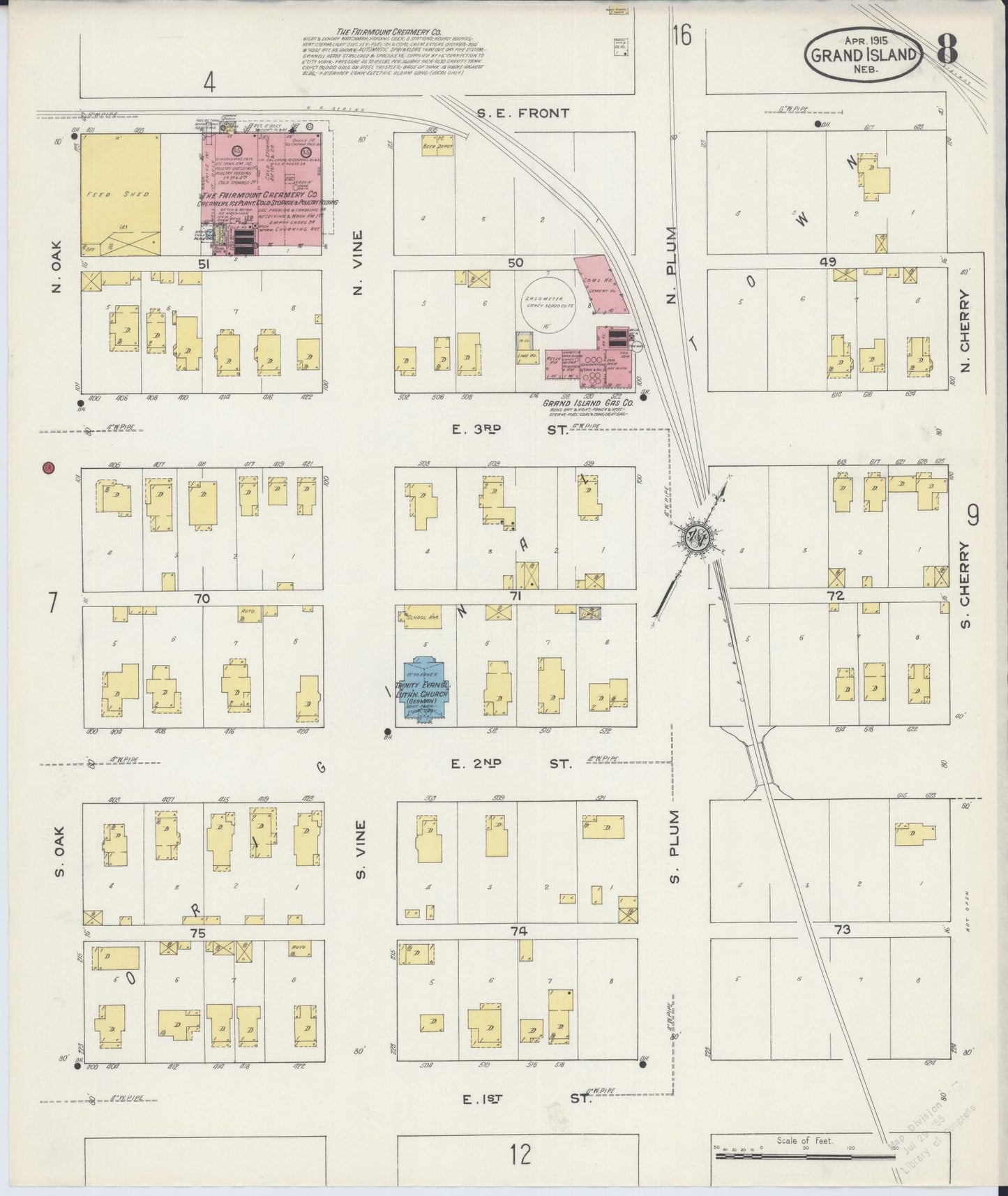Sanborn Fire Insurance Map from Grand Island, Hall County, Nebraska (1915), Sheet #0008 - Historic Sanborn Fire Insurance Map Print, vintage old map wall art, antique decor, genealogy gift, Nebraska Nebraska map