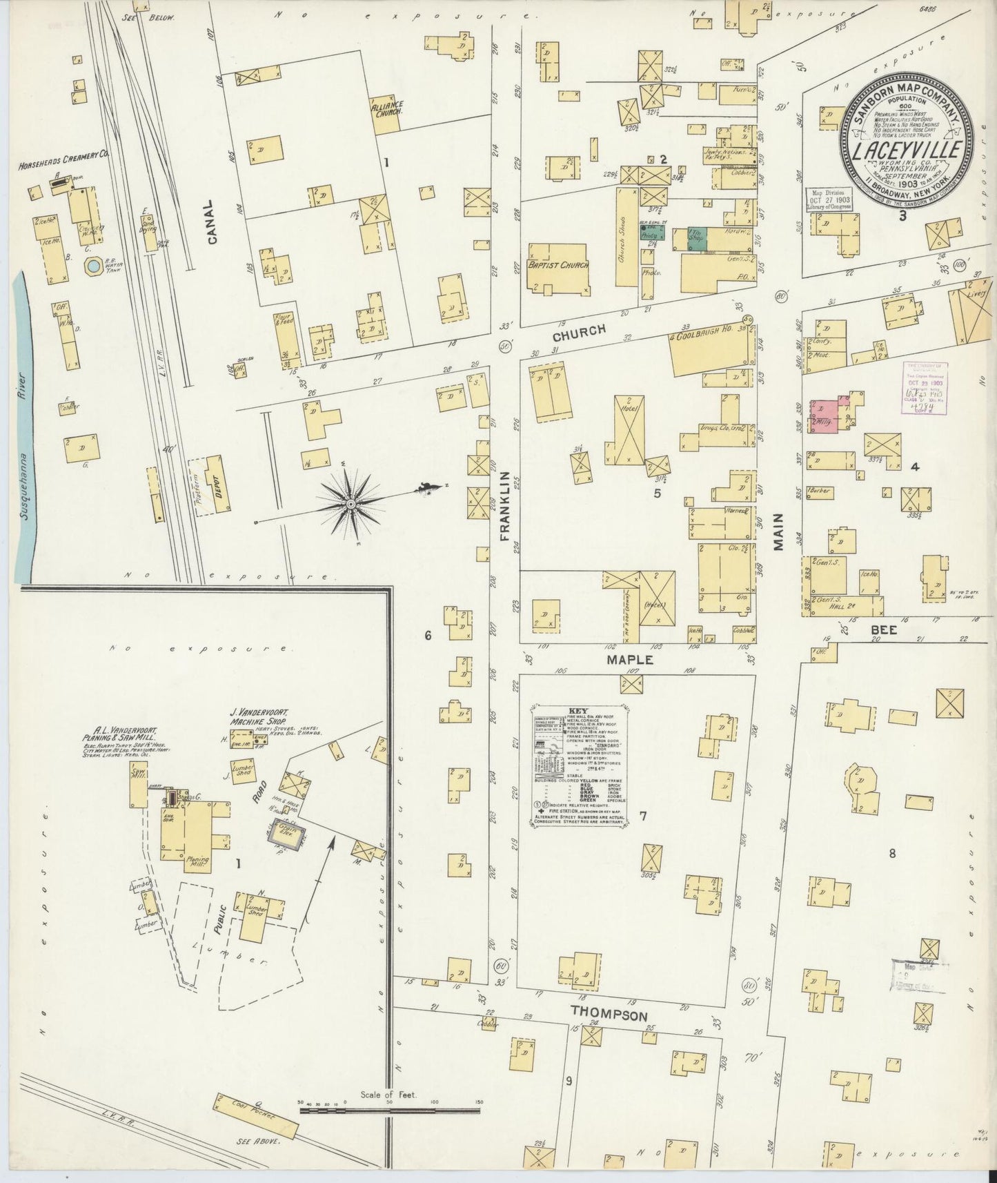 Sanborn Fire Insurance Map from Laceyville, Wyoming County, Pennsylvania (1903), Sheet #0001 - Historic Sanborn Fire Insurance Map Print, vintage old map wall art, antique decor, genealogy gift, Laceyville Wyoming map