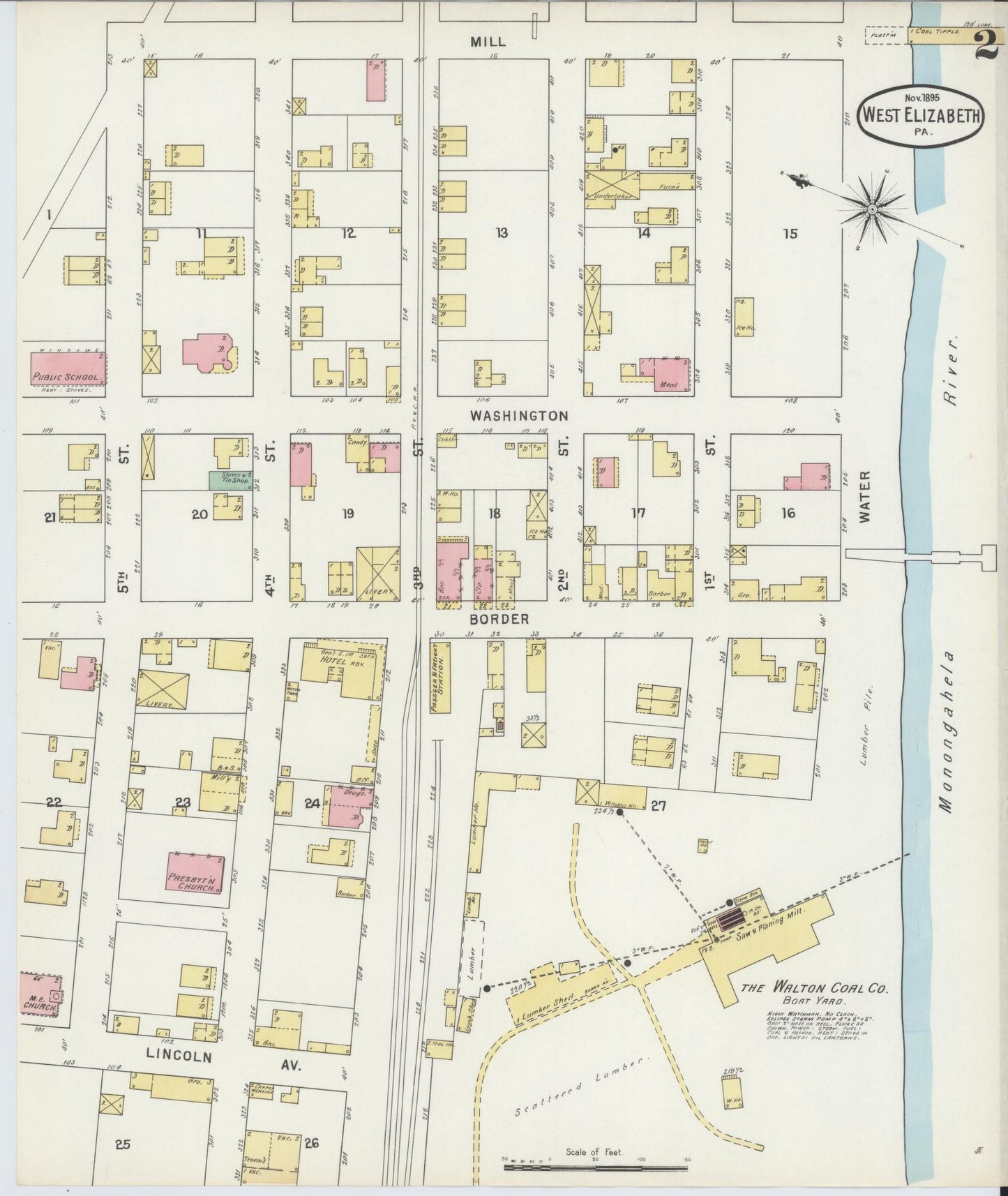 Sanborn Fire Insurance Map from West Elizabeth, Allegheny County, Pennsylvania (1895), Sheet #0002 - Complete Map Set gallery image, historic Sanborn map, vintage wall art, Pennsylvania Pennsylvania