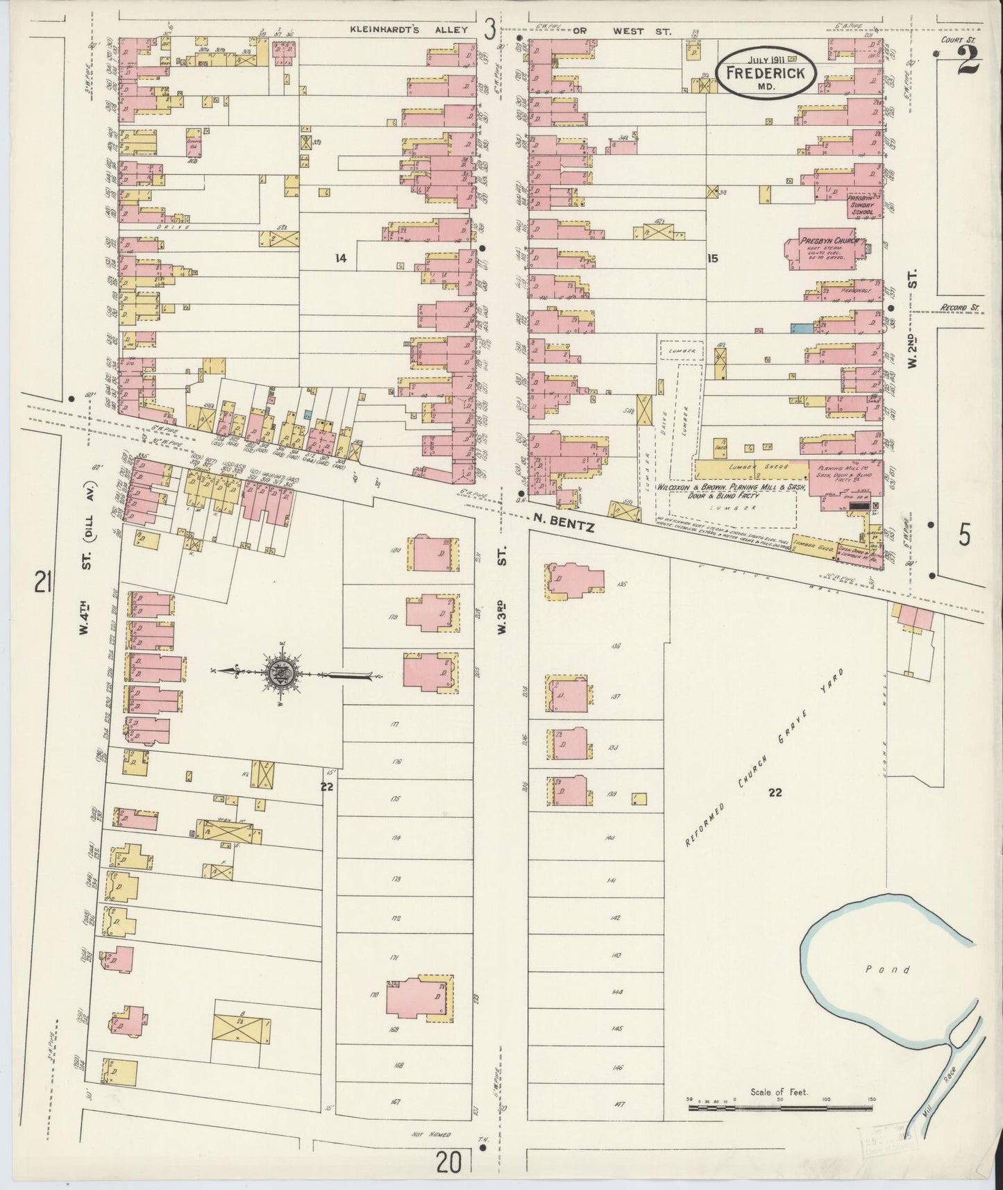 Frederick, Maryland - 1911 - Sanborn Fire Insurance Map, Sheet #0002 - Historic Sanborn Fire Insurance Map Print, Frederick Maryland 1911 0002 vintage old map wall art