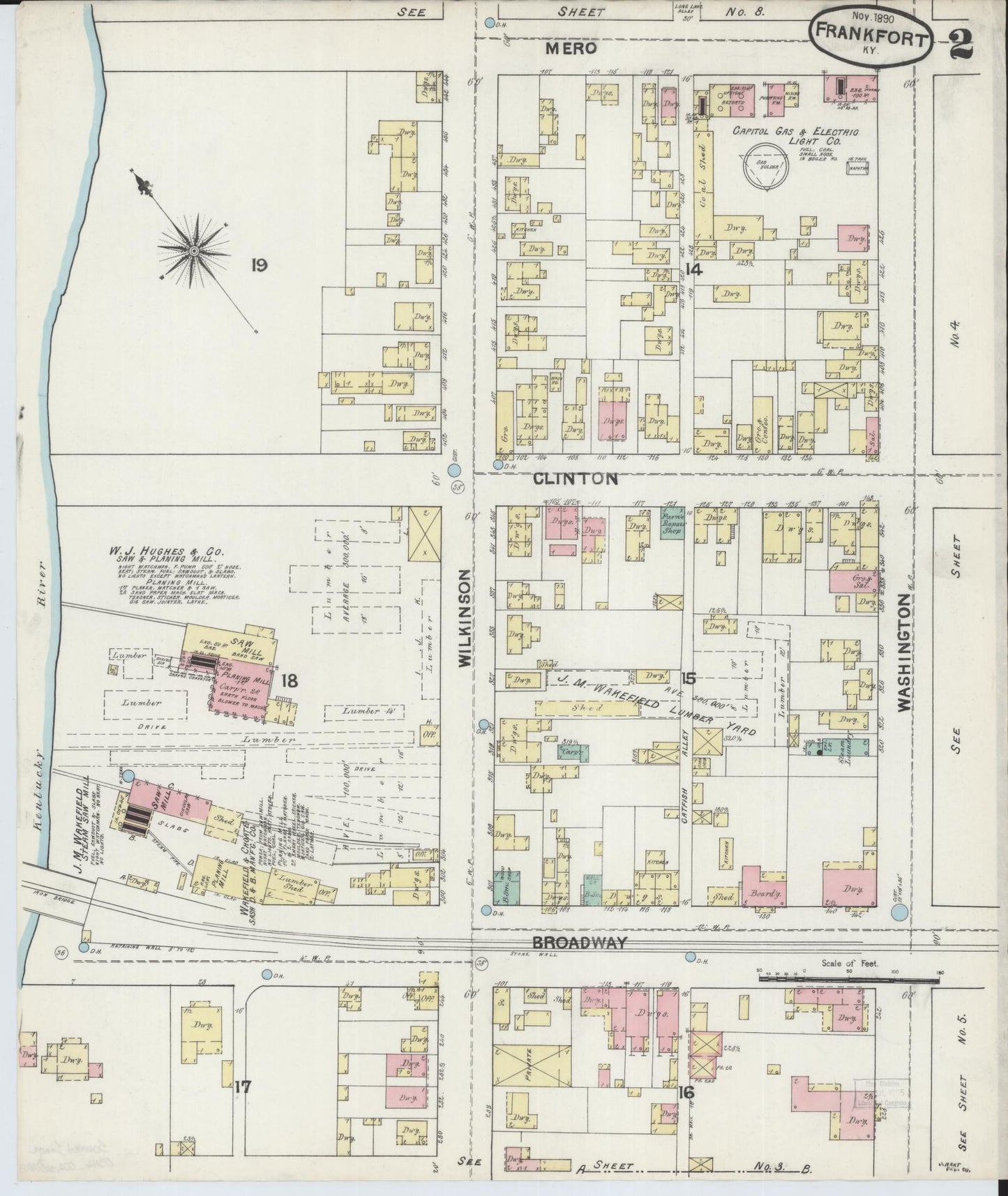 Sanborn Fire Insurance Map from Frankfort, Franklin County, Kentucky (1890), Sheet #0002 - Historic Sanborn Fire Insurance Map Print, vintage old map wall art, antique decor, genealogy gift, Kentucky Kentucky map