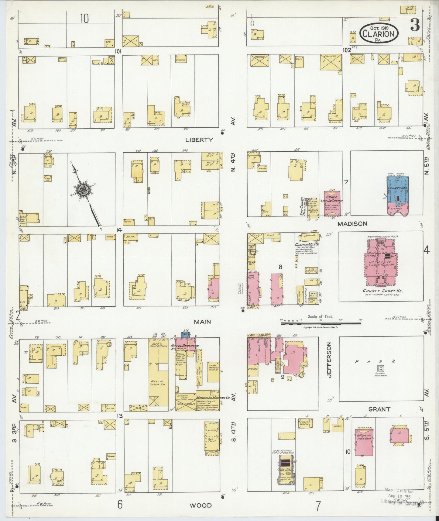Sanborn Fire Insurance Map from Clarion, Clarion County, Pennsylvania (1919), Sheet #0003 - Historic Sanborn Fire Insurance Map Print, vintage old map wall art, antique decor, genealogy gift, Pennsylvania Pennsylvania map