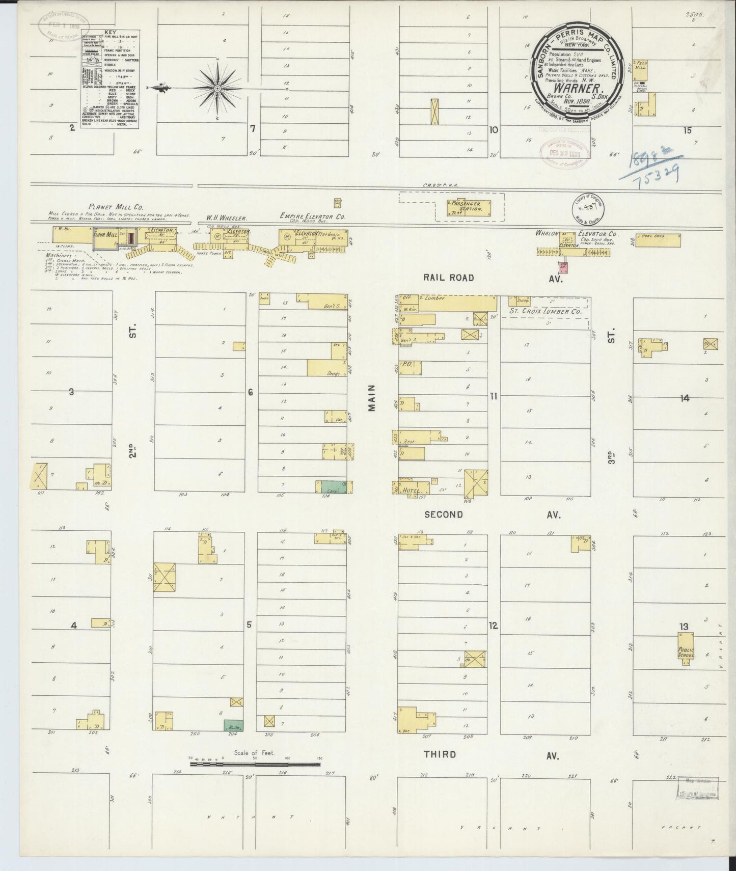 Sanborn Fire Insurance Map from Warner, Brown County, South Dakota (1898), Sheet #0001 - Historic Sanborn Fire Insurance Map Print, vintage old map wall art, antique decor, genealogy gift, South Dakota South Dakota map