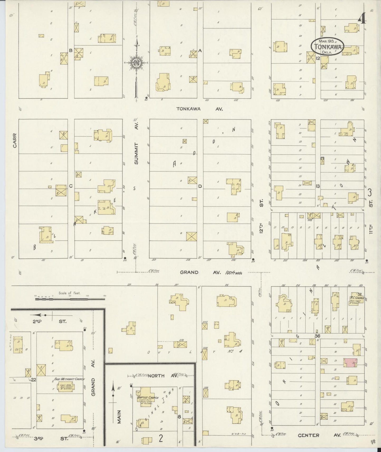 Sanborn Fire Insurance Map from Tonkawa, Kay County, Oklahoma (1913), Sheet #0004 - Complete Map Set gallery image, historic Sanborn map, vintage wall art, Oklahoma Oklahoma