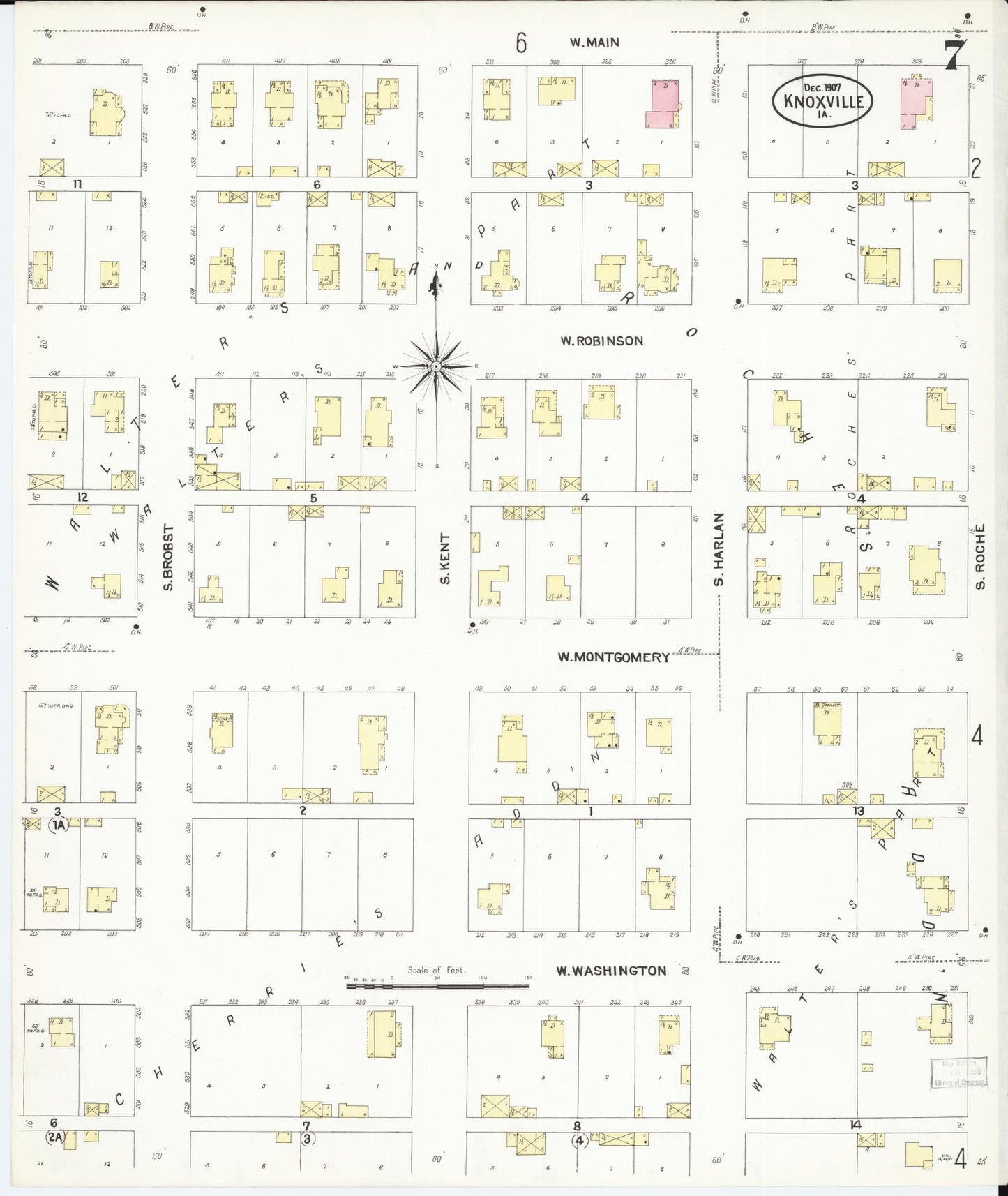 Sanborn Fire Insurance Map from Knoxville, Marion County, Iowa (1907), Sheet #0007 - Historic Sanborn Fire Insurance Map Print, vintage old map wall art