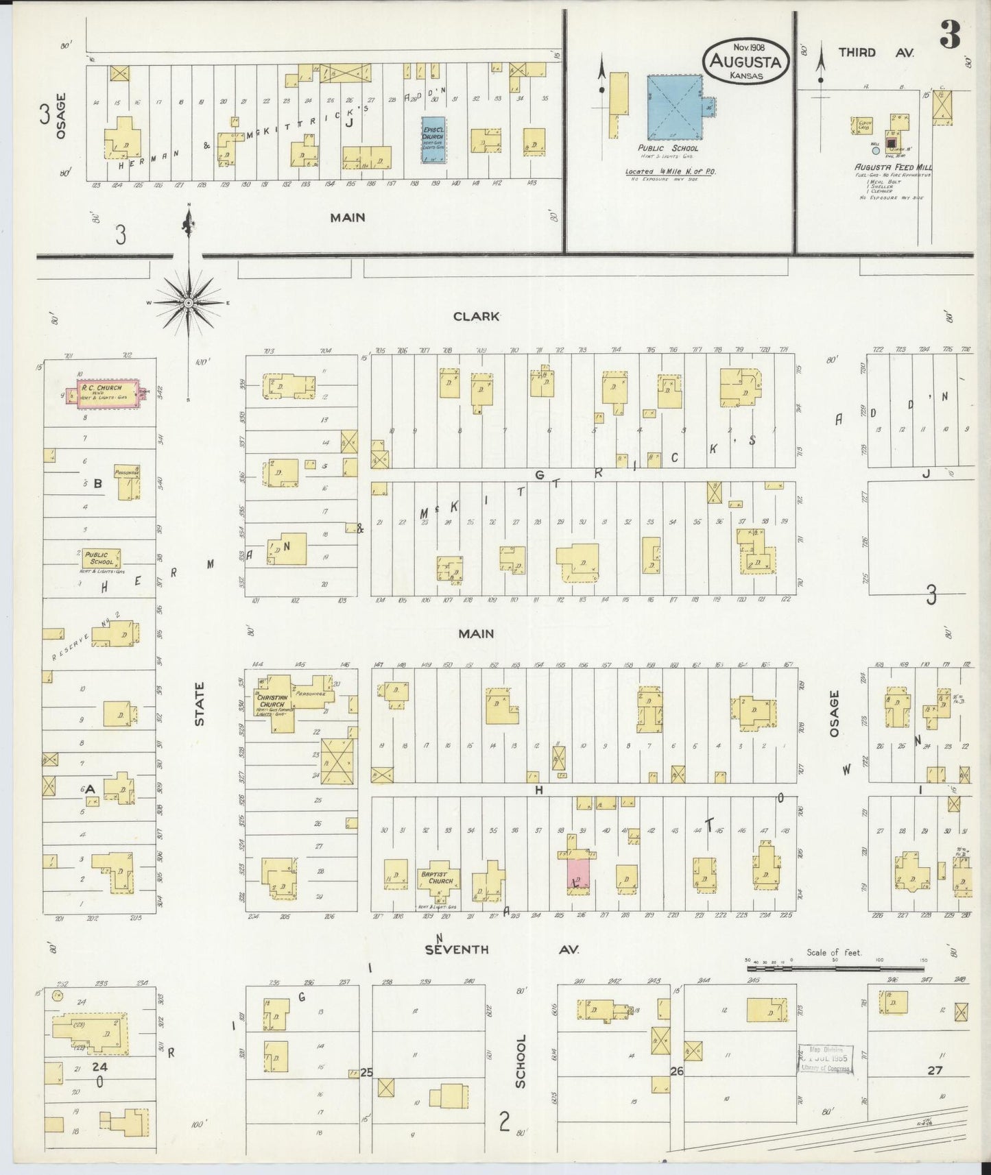 Sanborn Fire Insurance Map from Augusta, Butler County, Kansas (1908), Sheet #0003 - Complete Map Set gallery image, historic Sanborn map, vintage wall art, Kansas Kansas