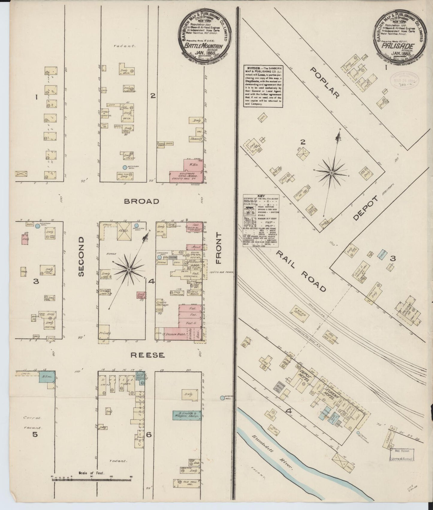Sanborn Fire Insurance Map from Battle Mountain, Lander County, Nevada (1885), Sheet #0001 - Historic Sanborn Fire Insurance Map Print, vintage old map wall art, antique decor, genealogy gift, Nevada Nevada map