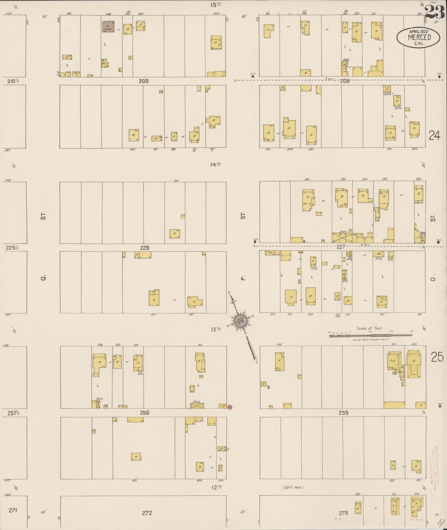 Sanborn Fire Insurance Map from Merced, Merced County, California (1922), Sheet #0023 - Historic Sanborn Fire Insurance Map Print, vintage old map wall art, antique decor, genealogy gift, California California map