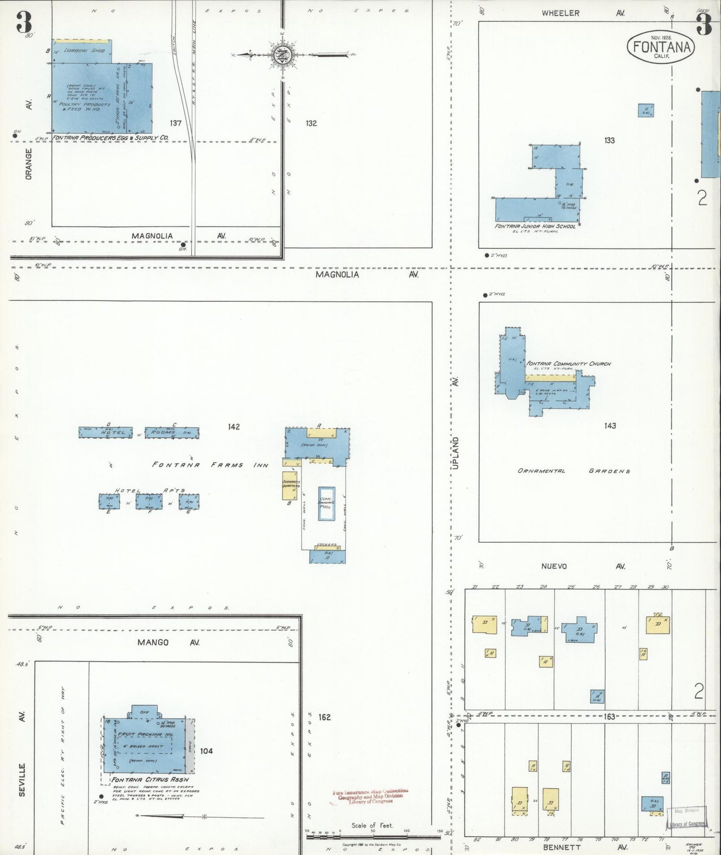 Sanborn Fire Insurance Map from Fontana, San Bernardino County, California (1926), Sheet #0003 - Historic Sanborn Fire Insurance Map Print, vintage old map wall art, antique decor, genealogy gift, California California map