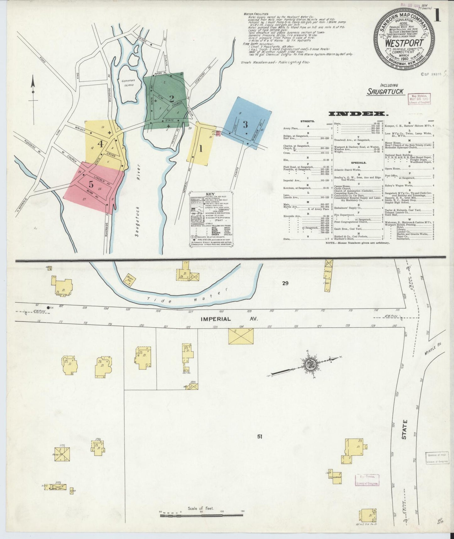 Sanborn Fire Insurance Map from Westport, Fairfield County, Connecticut. (1910) – Historic Sanborn Fire Insurance Map Print