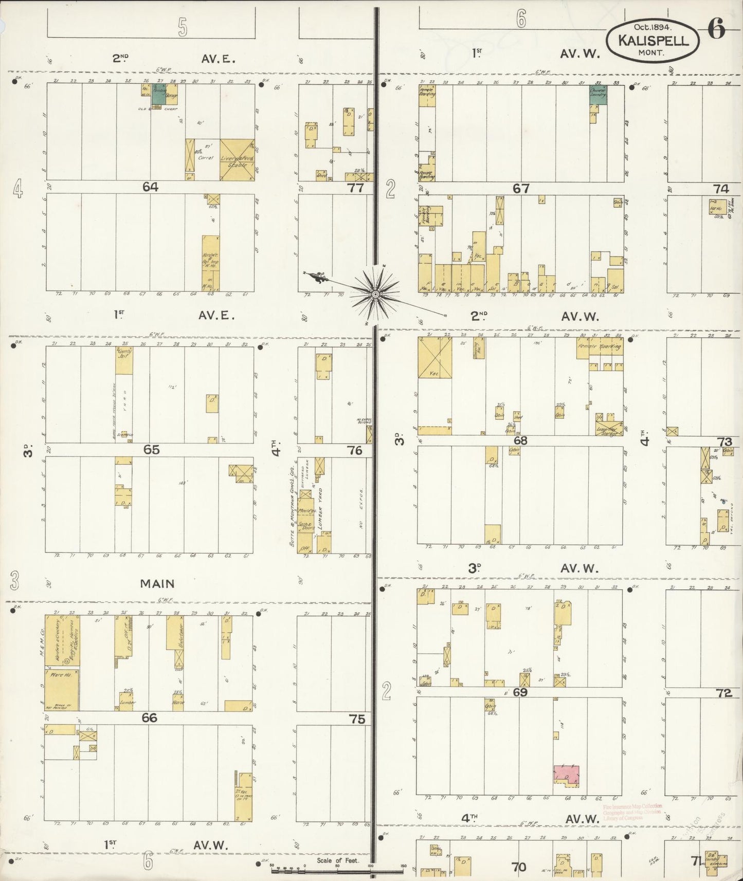 Sanborn Fire Insurance Map from Kalispell, Flathead County, Montana (1894), Sheet #0006 - Complete Map Set gallery image, historic Sanborn map, vintage wall art, Montana Montana