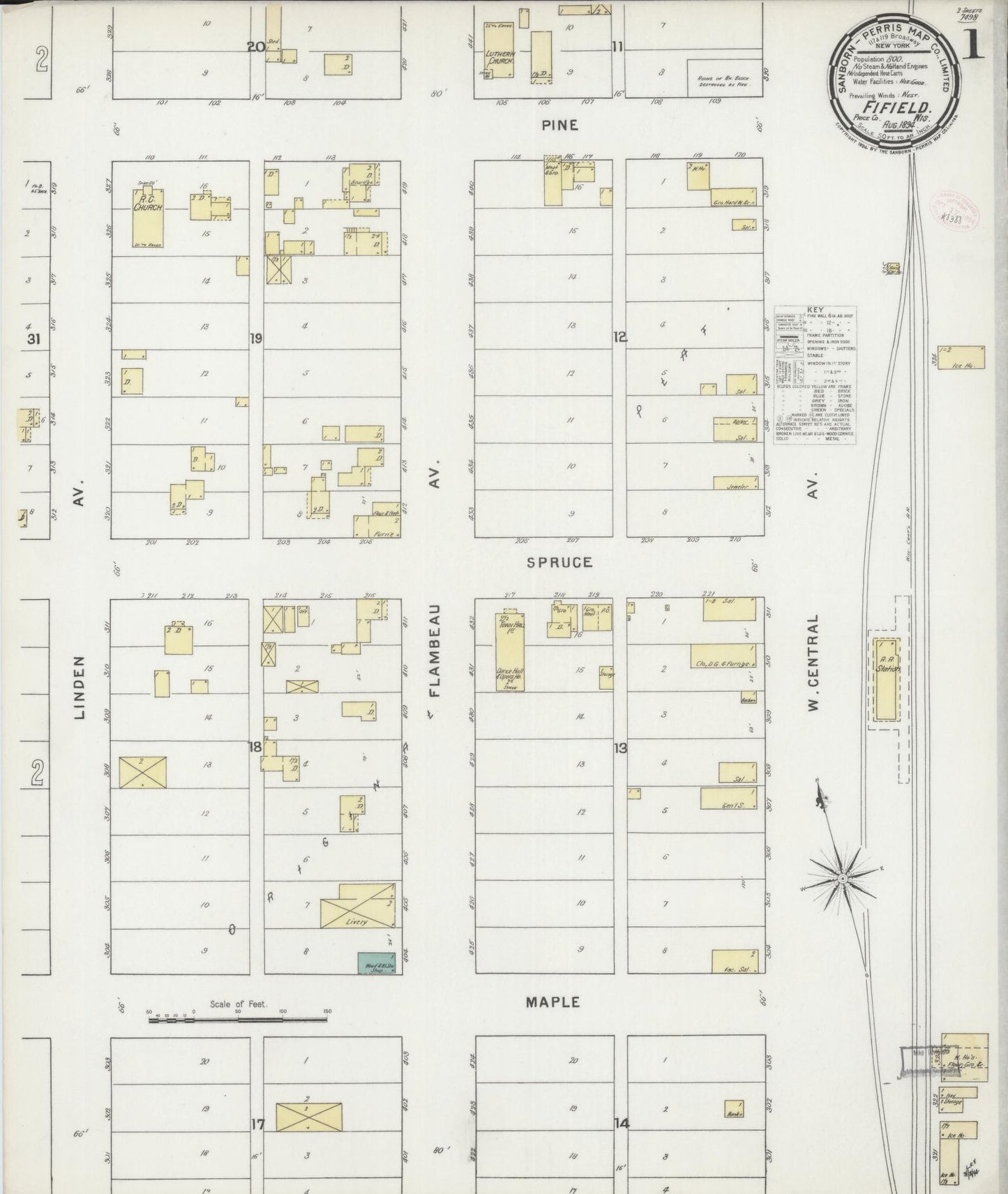 Sanborn Fire Insurance Map from Fifield, Price County, Wisconsin (1894), Sheet #0001 - Historic Sanborn Fire Insurance Map Print, vintage old map wall art, antique decor, genealogy gift, Wisconsin Wisconsin map