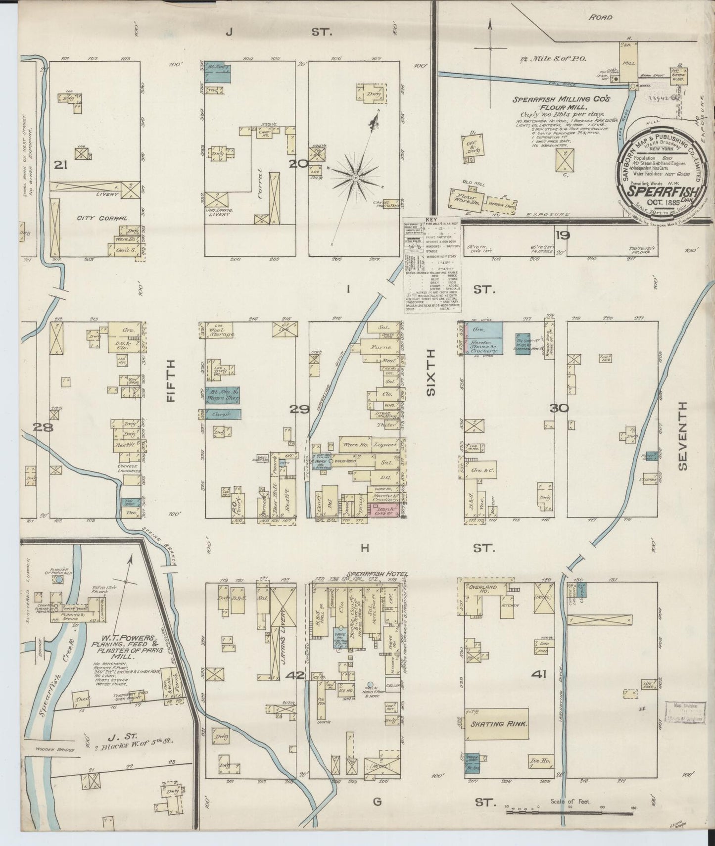 Sanborn Fire Insurance Map from Spearfish, Lawrence County, South Dakota (1885), Sheet #0001 - Historic Sanborn Fire Insurance Map Print, vintage old map wall art, antique decor, genealogy gift, South Dakota South Dakota map
