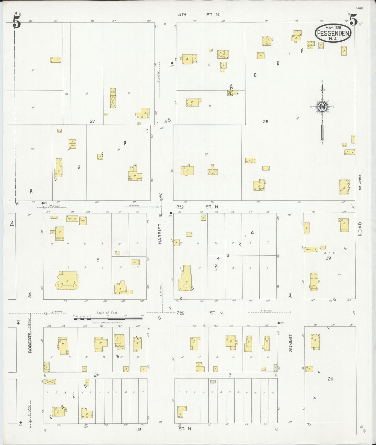 Sanborn Fire Insurance Map from Fessenden, Wells County, North Dakota (1929), Sheet #0005 - Historic Sanborn Fire Insurance Map Print, vintage old map wall art, antique decor, genealogy gift, North Dakota North Dakota map
