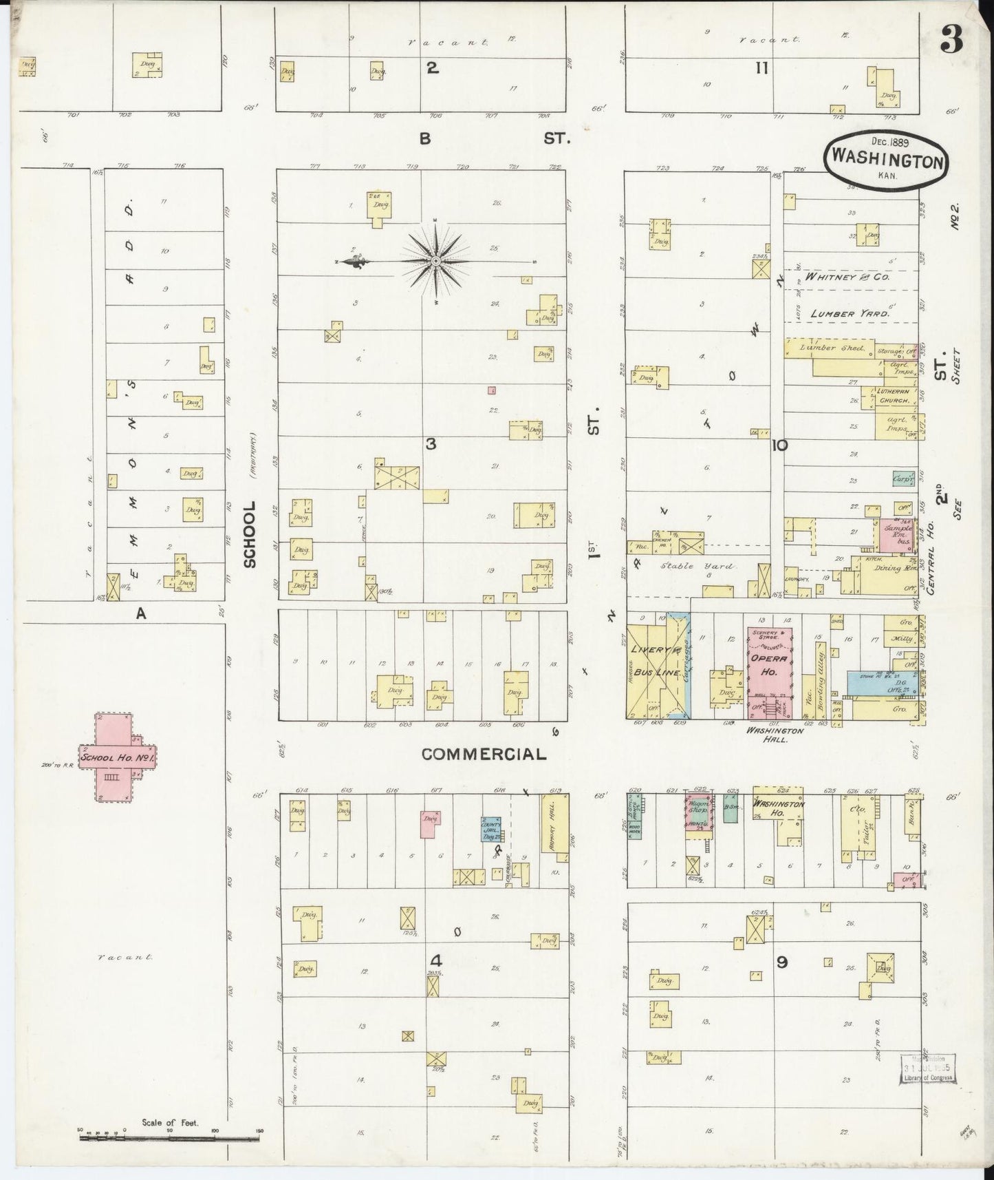 Sanborn Fire Insurance Map from Washington, Washington County, Kansas (1889), Sheet #0003 - Complete Map Set gallery image, historic Sanborn map, vintage wall art, Kansas Kansas