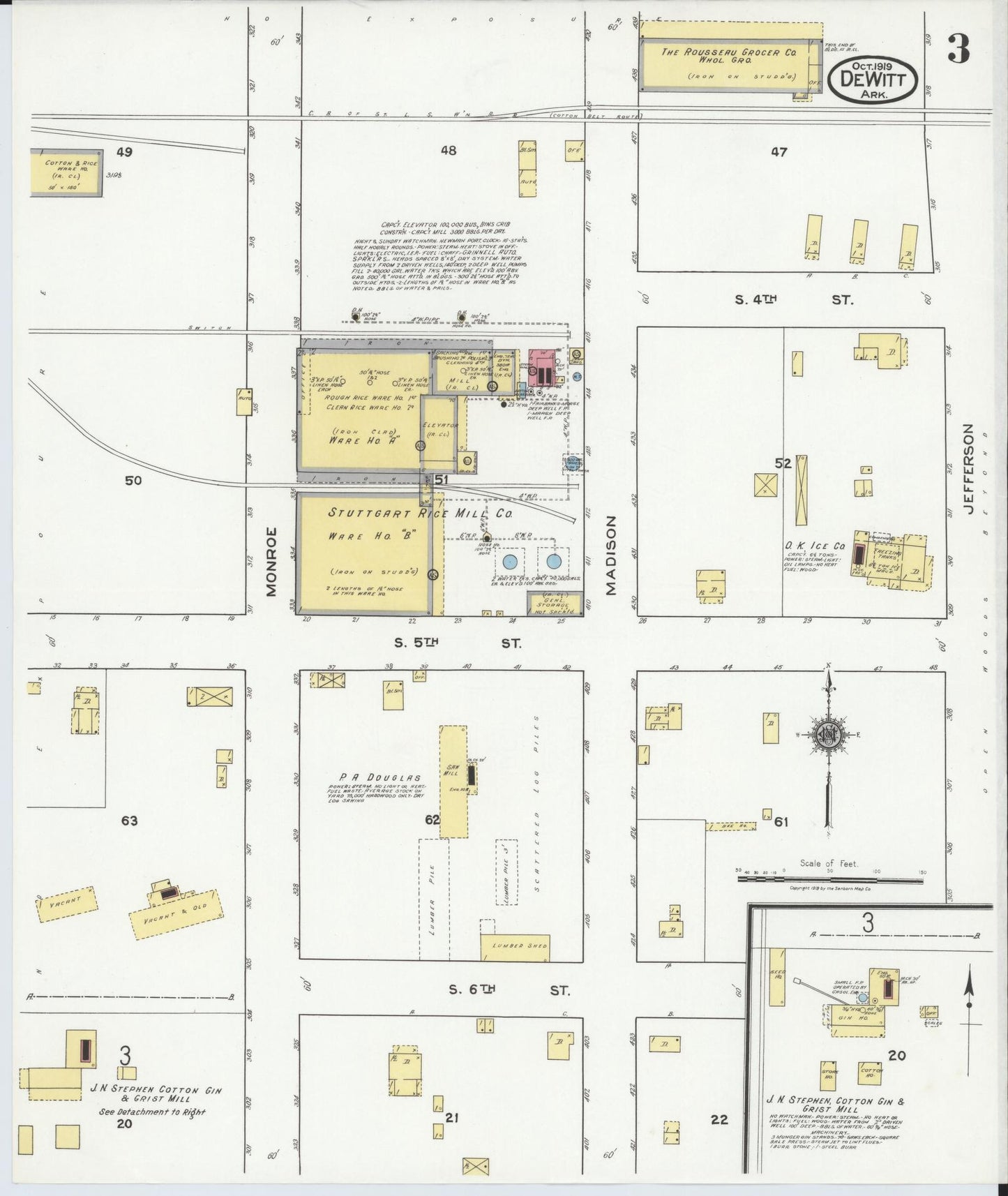 Sanborn Fire Insurance Map from De Witt, Arkansas County, Arkansas (1919), Sheet #0003 - Complete Map Set gallery image, historic Sanborn map, vintage wall art, De Witt Arkansas