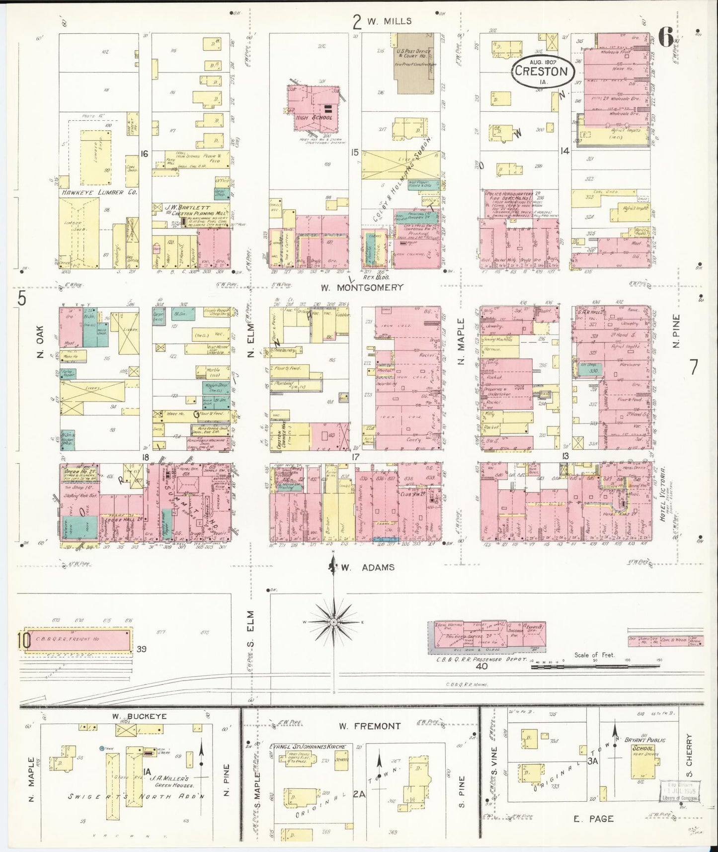 Sanborn Fire Insurance Map from Creston, Union County, Iowa (1907), Sheet #0006 - Historic Sanborn Fire Insurance Map Print, vintage old map wall art