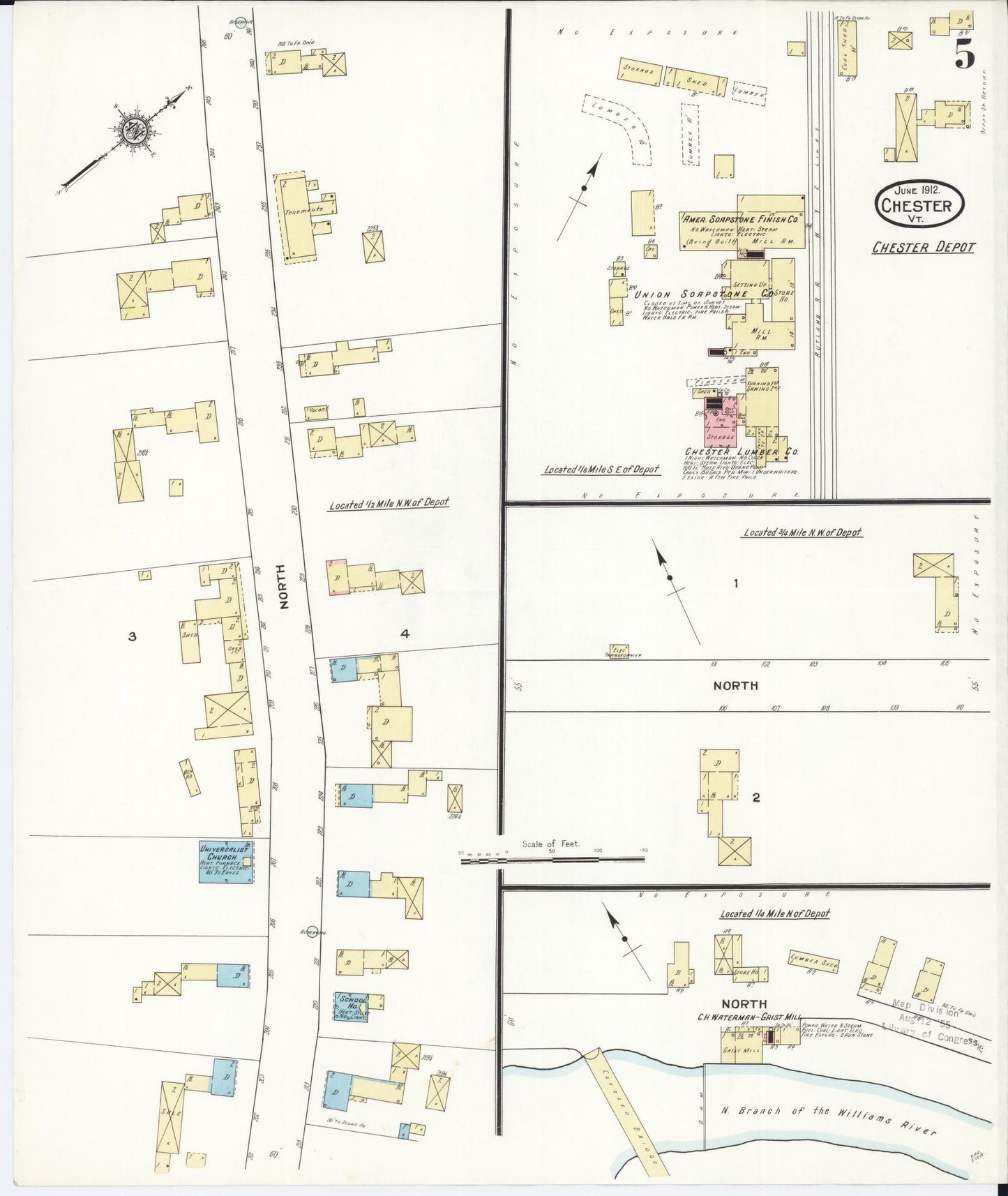 Sanborn Fire Insurance Map from Chester, Windsor County, Vermont (1912), Sheet #0005 - Complete Map Set gallery image, historic Sanborn map, vintage wall art, Vermont Vermont