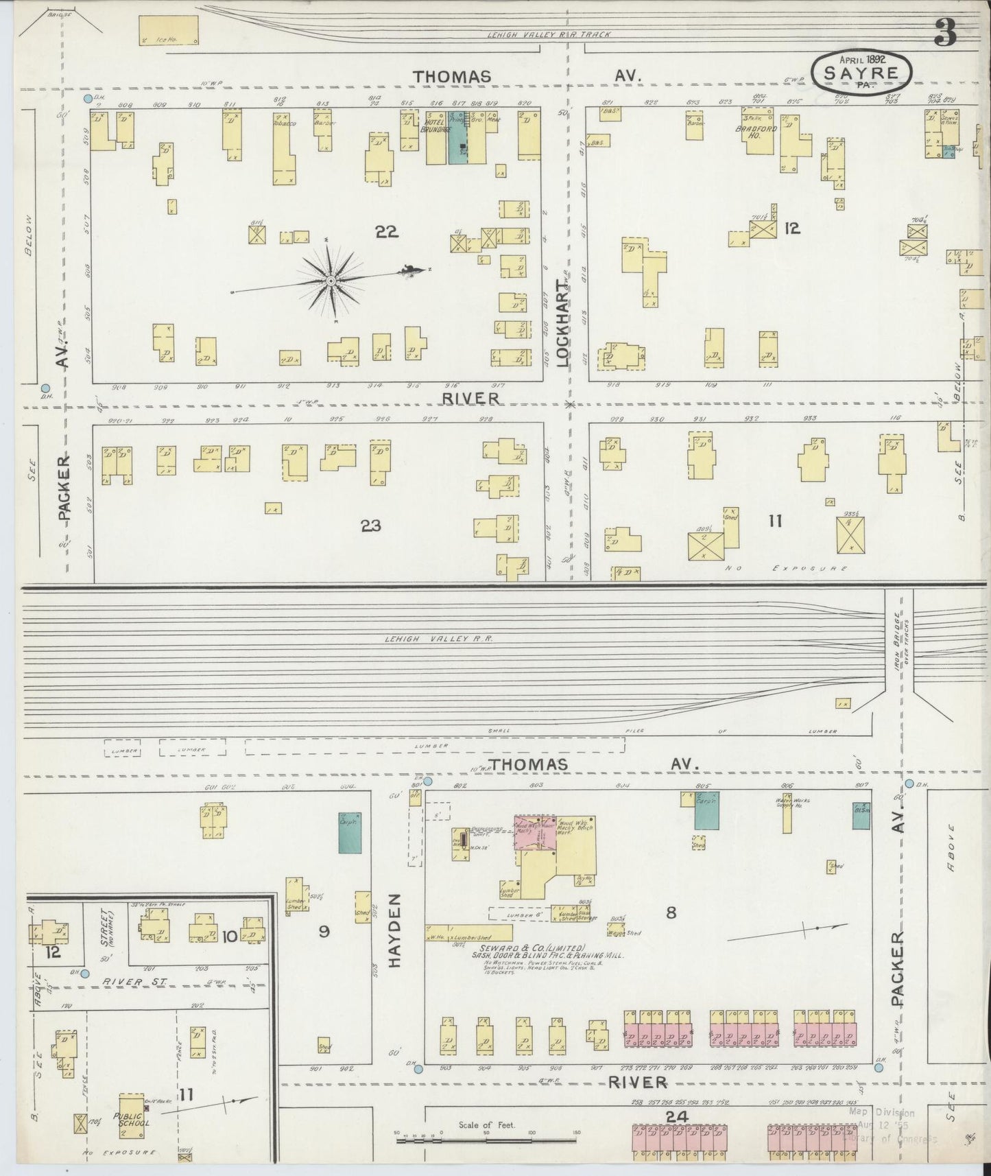 Sanborn Fire Insurance Map from Sayre, Bradford County, Pennsylvania (1892), Sheet #0003 - Complete Map Set gallery image, historic Sanborn map, vintage wall art, Pennsylvania Pennsylvania