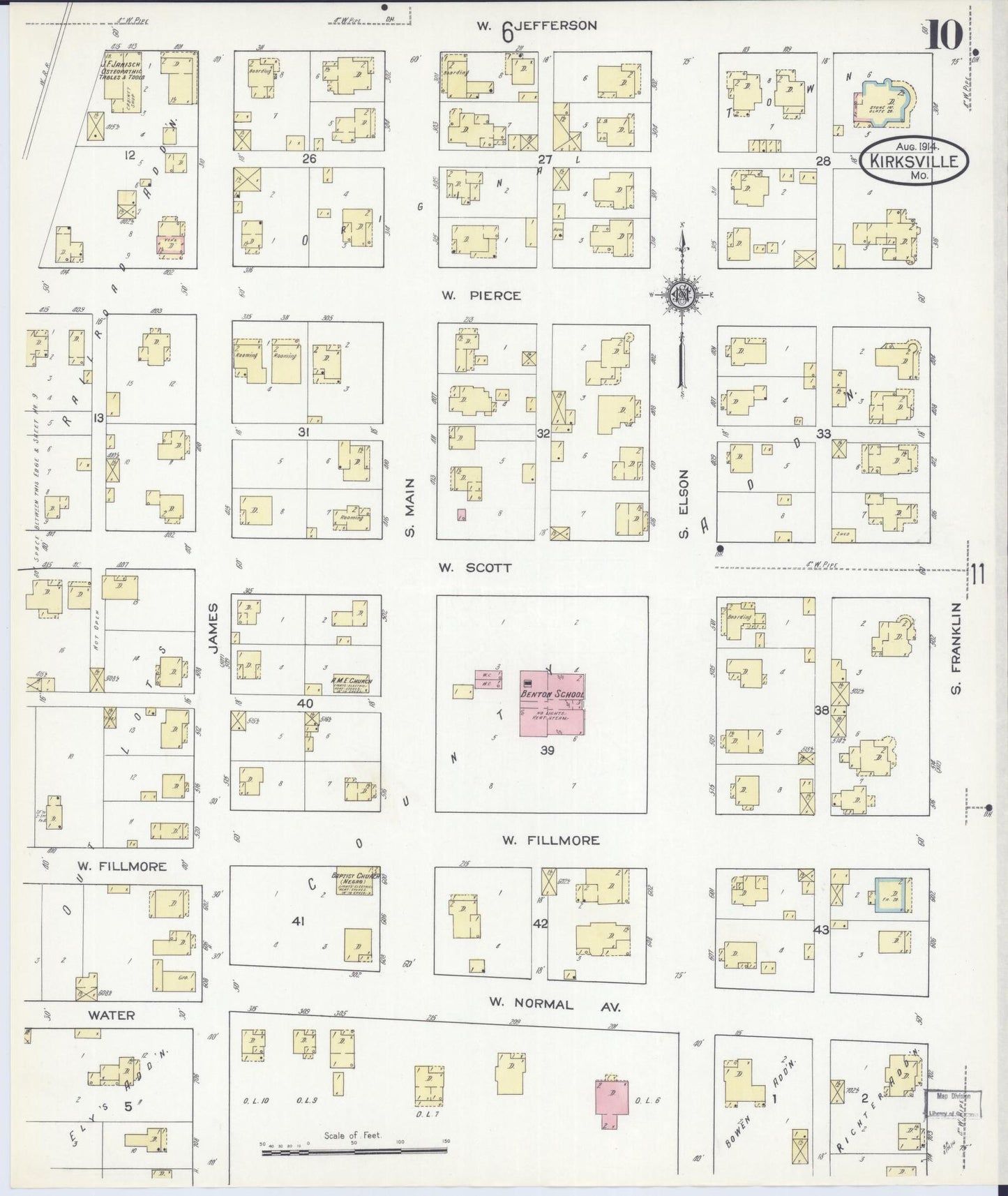 Sanborn Fire Insurance Map from Kirksville, Adair County, Missouri (1914), Sheet #0010 - Historic Sanborn Fire Insurance Map Print, vintage old map wall art, antique decor, genealogy gift, Missouri Missouri map