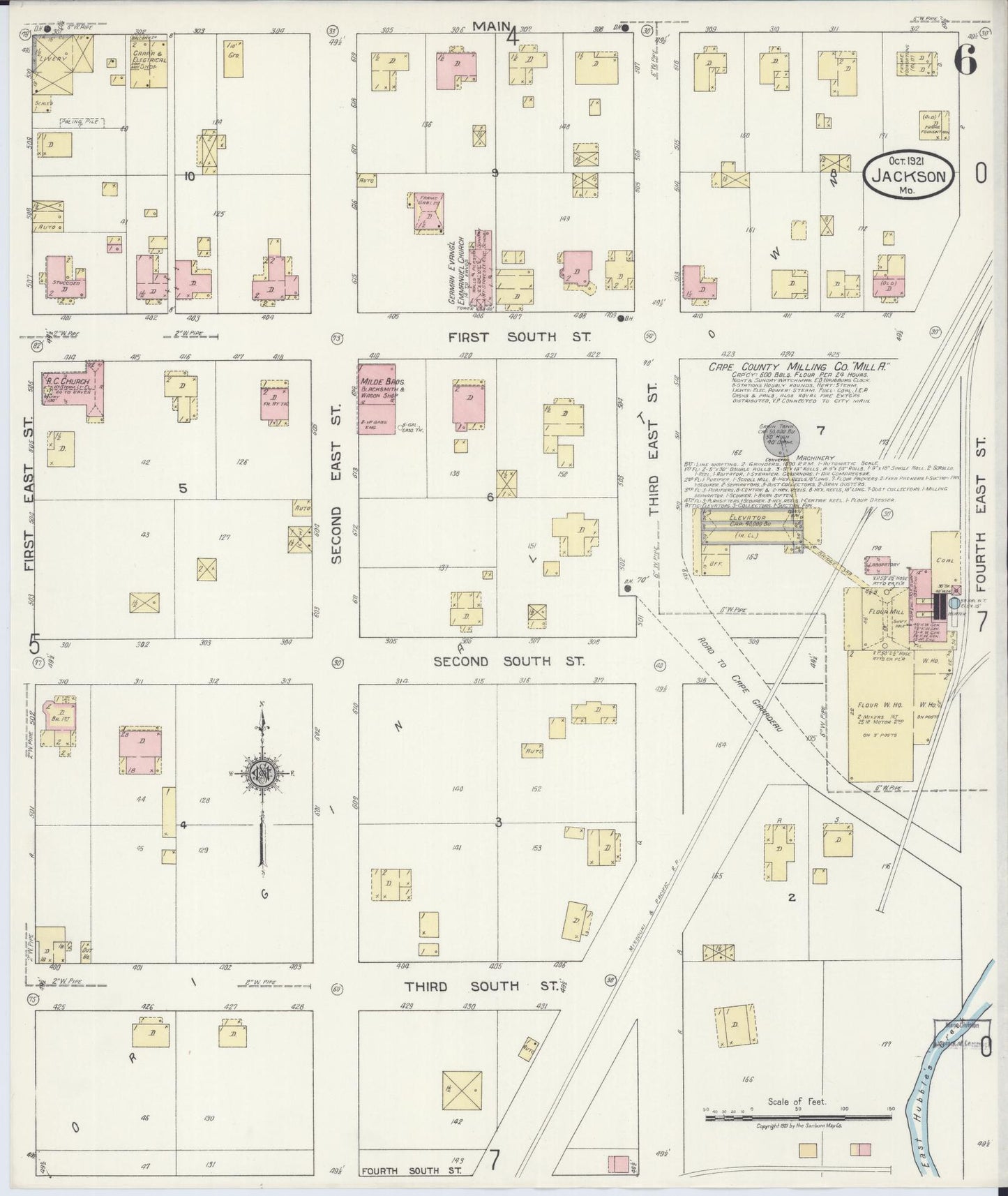 Sanborn Fire Insurance Map from Jackson, Cape Girardeau County, Missouri (1921), Sheet #0006 - Historic Sanborn Fire Insurance Map Print, vintage old map wall art, antique decor, genealogy gift, Missouri Missouri map