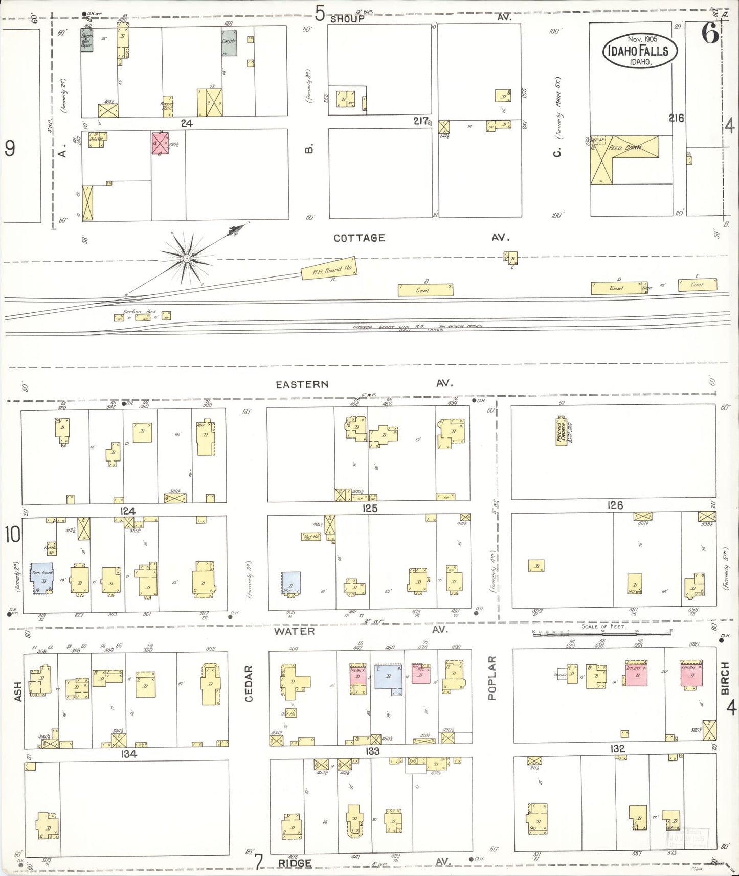 Sanborn Fire Insurance Map from Idaho Falls, Bonneville County, Idaho (1905), Sheet #0006 - Historic Sanborn Fire Insurance Map Print, vintage old map wall art, antique decor, genealogy gift, Idaho Idaho map