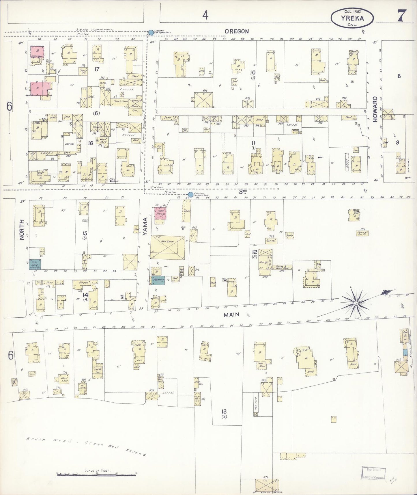 Sanborn Fire Insurance Map from Yreka, Siskiyou County, California (1897), Sheet #0007 - Complete Map Set gallery image, historic Sanborn map, vintage wall art, California California