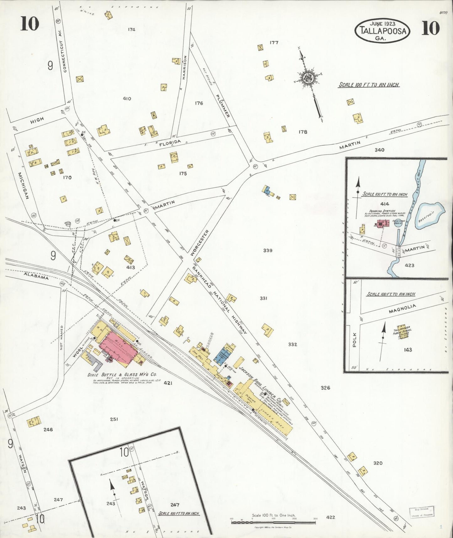 Sanborn Fire Insurance Map from Tallapoosa, Haralson County, Georgia (1923), Sheet #0010 - Historic Sanborn Fire Insurance Map Print, vintage old map wall art, antique decor, genealogy gift, Georgia Georgia map