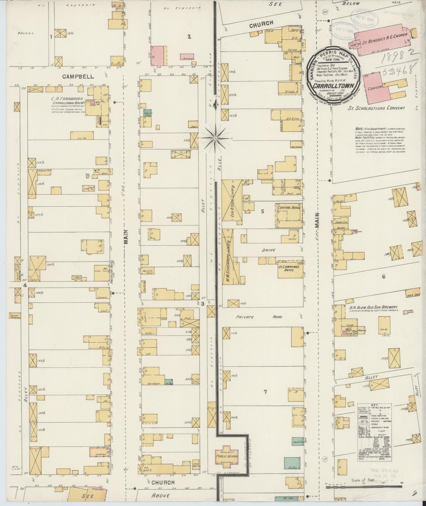 Sanborn Fire Insurance Map from Carrolltown, Cambria County, Pennsylvania (1898), Sheet #0001 - Historic Sanborn Fire Insurance Map Print, vintage old map wall art, antique decor, genealogy gift, Pennsylvania Pennsylvania map