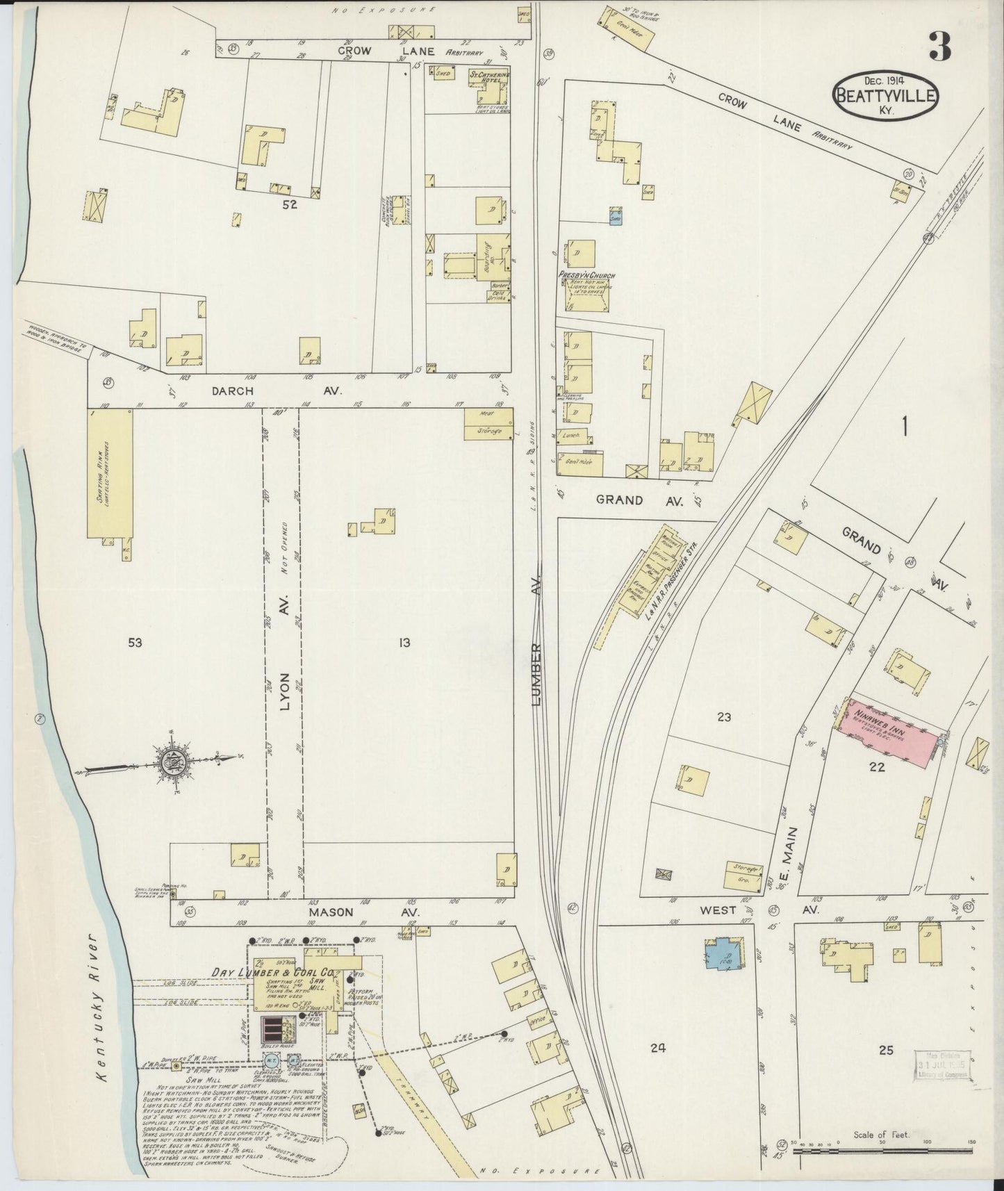 Sanborn Fire Insurance Map from Beattyville, Lee County, Kentucky (1914), Sheet #0003 - Historic Sanborn Fire Insurance Map Print, vintage old map wall art, antique decor, genealogy gift, Kentucky Kentucky map