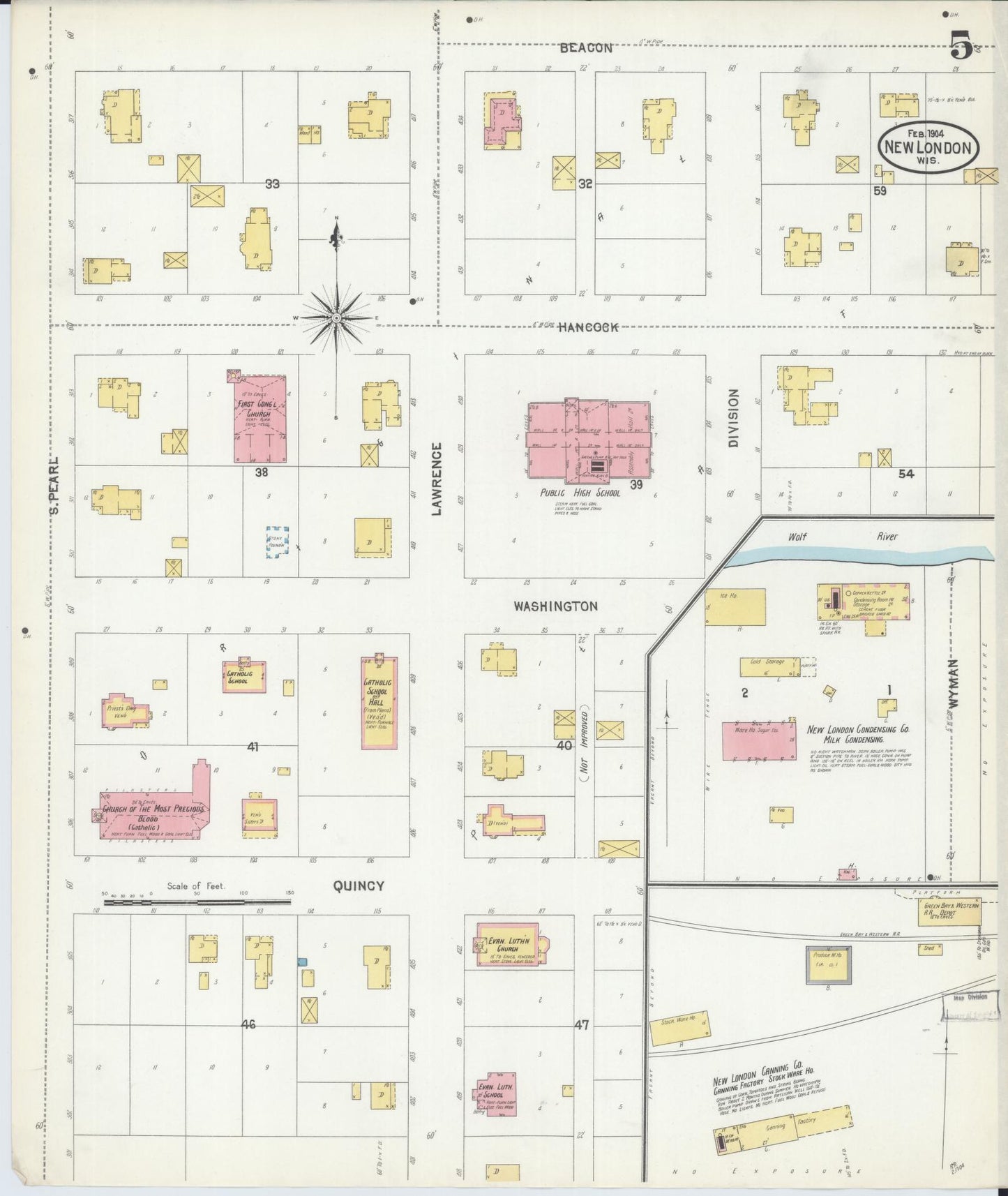 Sanborn Fire Insurance Map from New London, Waupaca and Outagamie Counties, Wisconsin (1904), Sheet #0005 - Complete Map Set gallery image, historic Sanborn map, vintage wall art, Wisconsin Wisconsin
