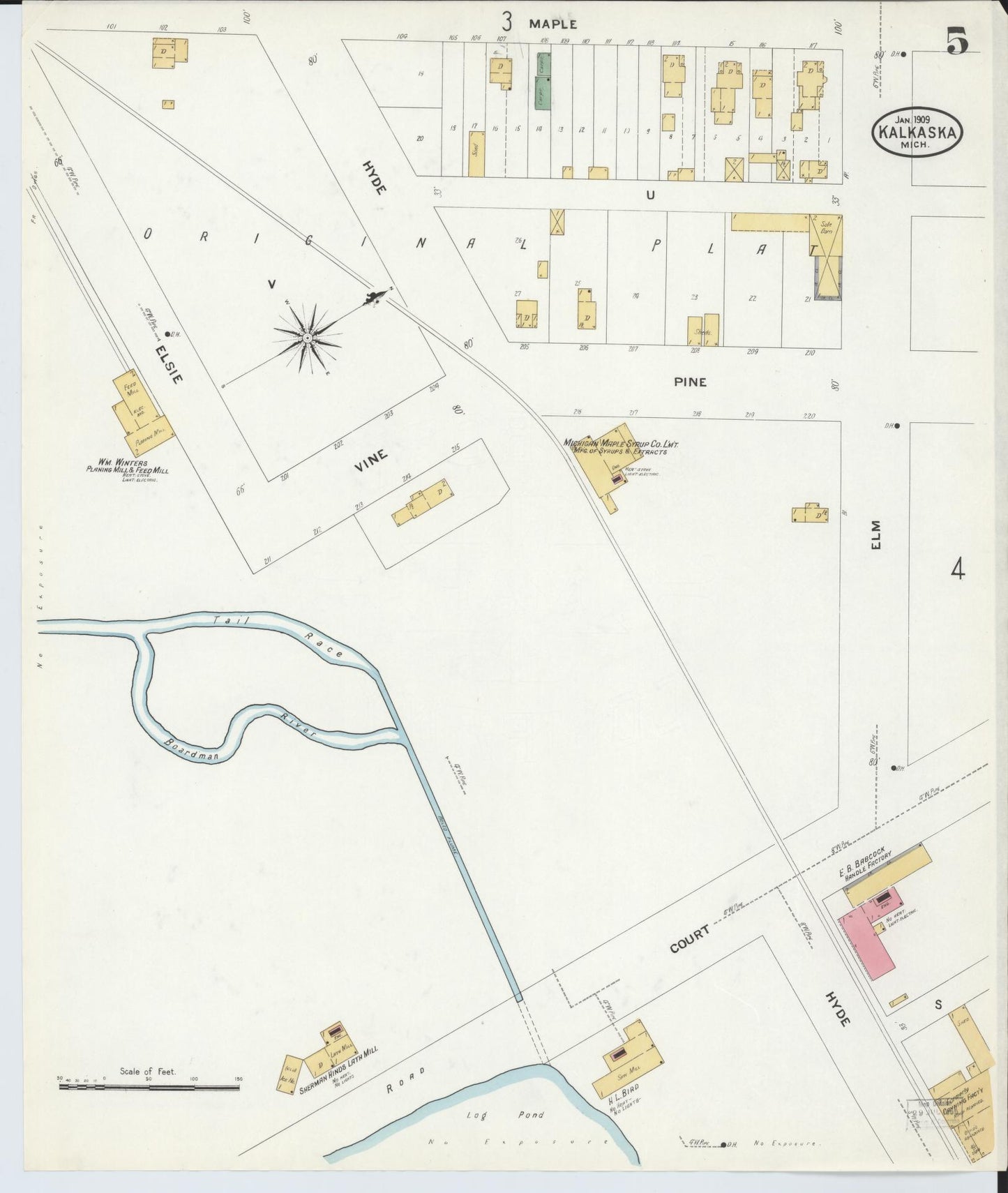 Sanborn Fire Insurance Map from Kalkaska, Kalkaska County, Michigan (1909), Sheet #0005 - Complete Map Set gallery image, historic Sanborn map, vintage wall art, Michigan Michigan