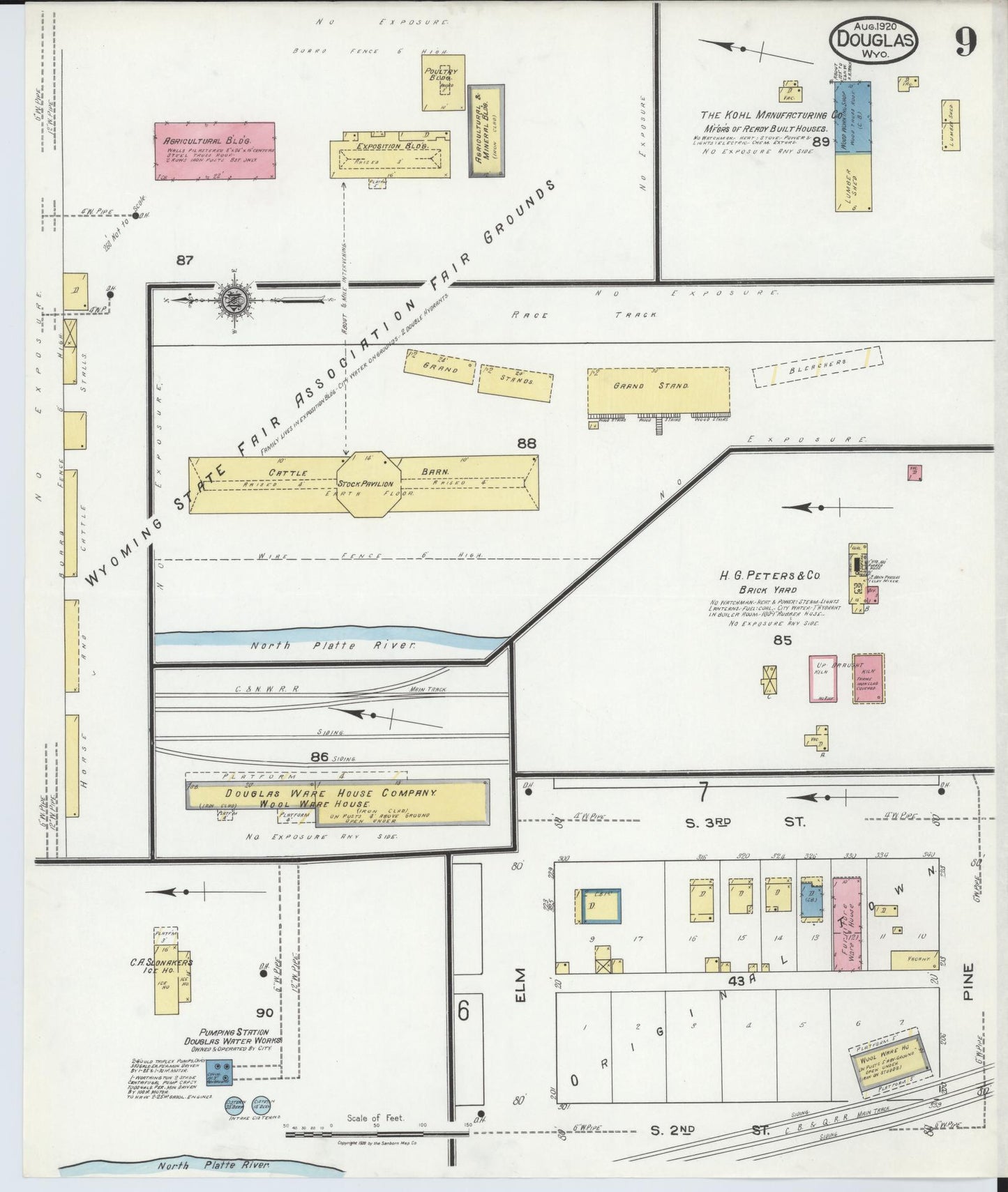 Sanborn Fire Insurance Map from Douglas, Converse County, Wyoming (1920), Sheet #0009 - Complete Map Set gallery image, historic Sanborn map, vintage wall art, Wyoming Wyoming