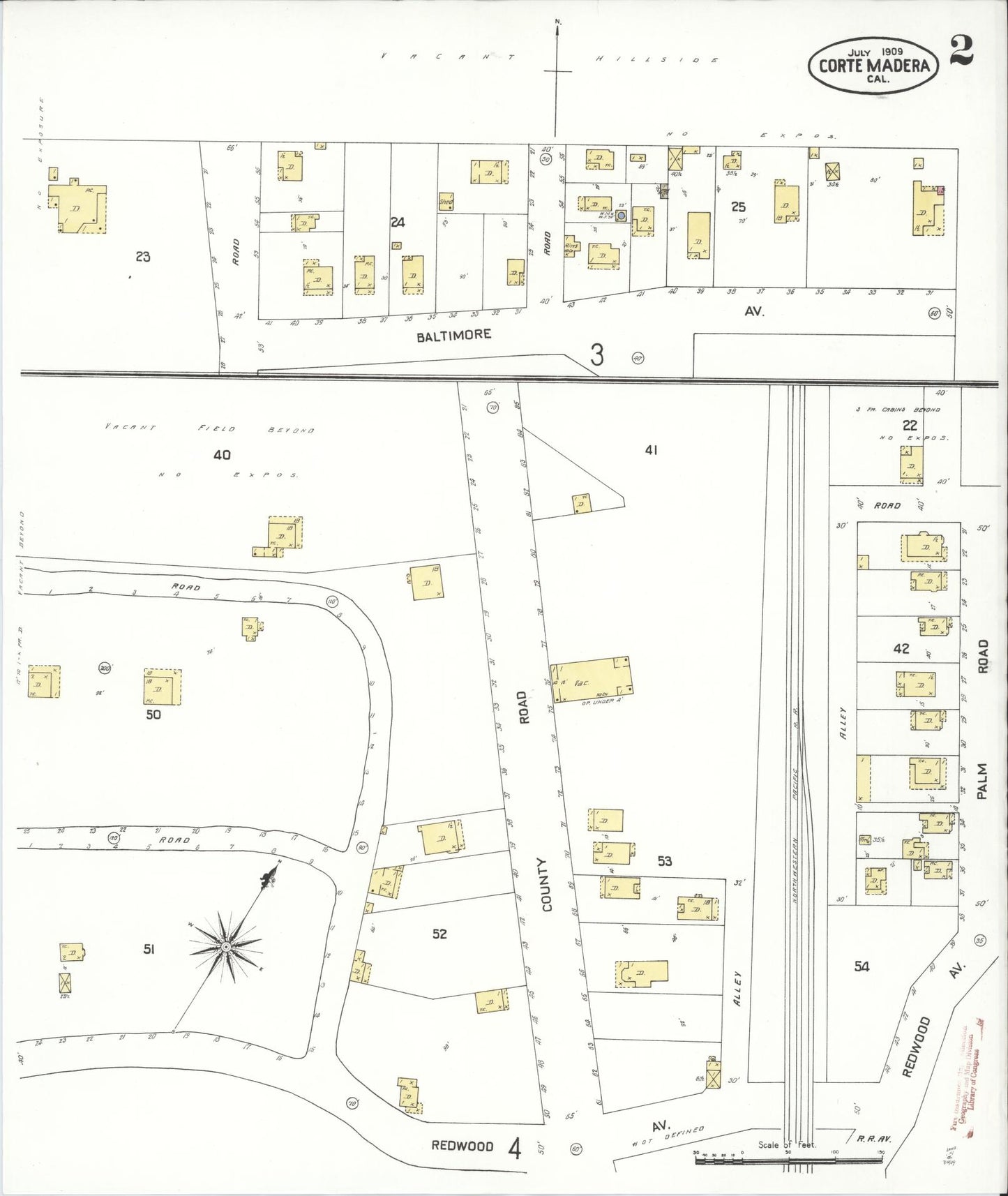 Sanborn Fire Insurance Map from Corte Madera, Marin County, California (1909), Sheet #0002 - Historic Sanborn Fire Insurance Map Print, vintage old map wall art, antique decor, genealogy gift, California California map