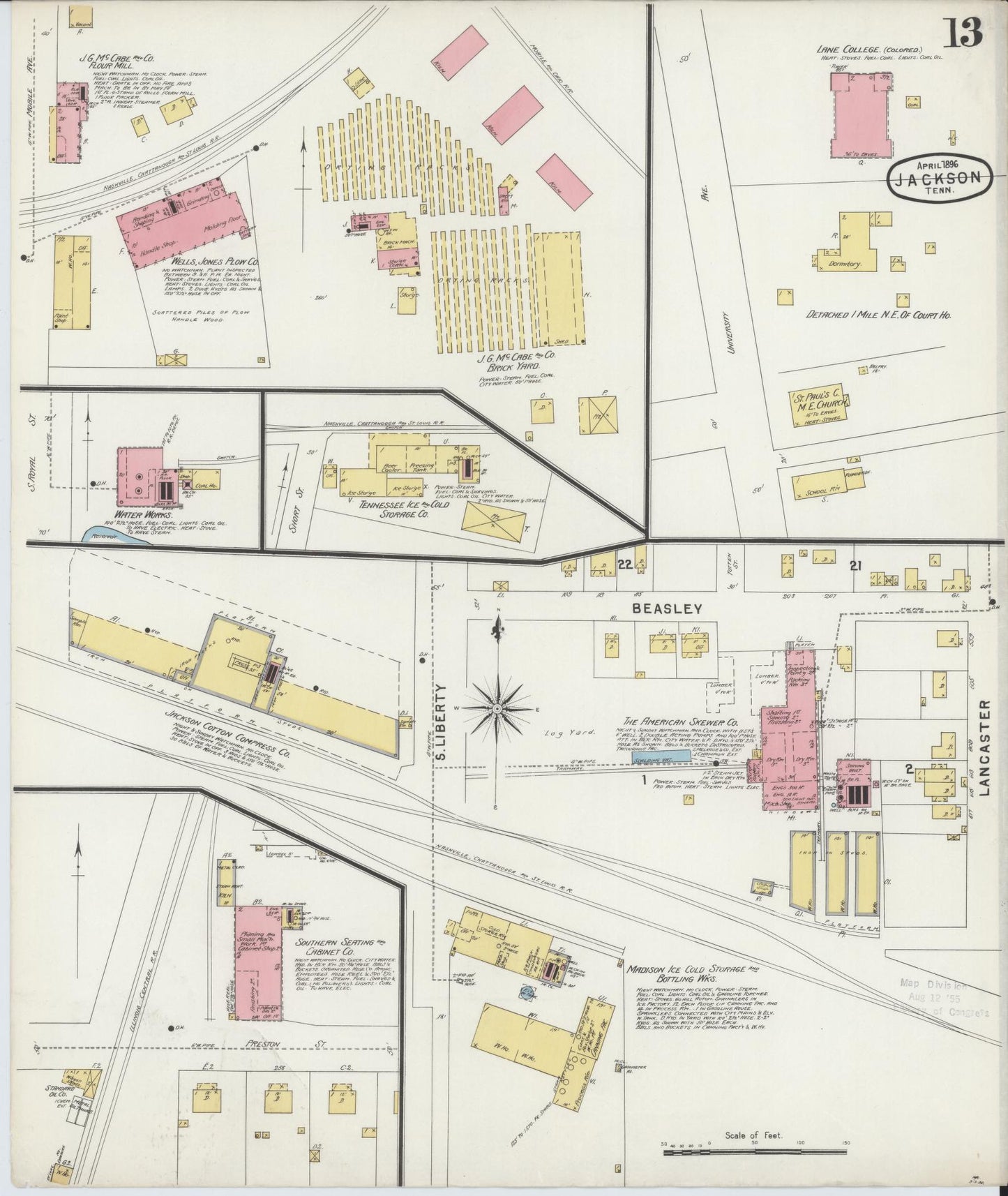 Sanborn Fire Insurance Map from Jackson, Madison County, Tennessee (1896), Sheet #0013 - Historic Sanborn Fire Insurance Map Print, vintage old map wall art, antique decor, genealogy gift, Tennessee Tennessee map