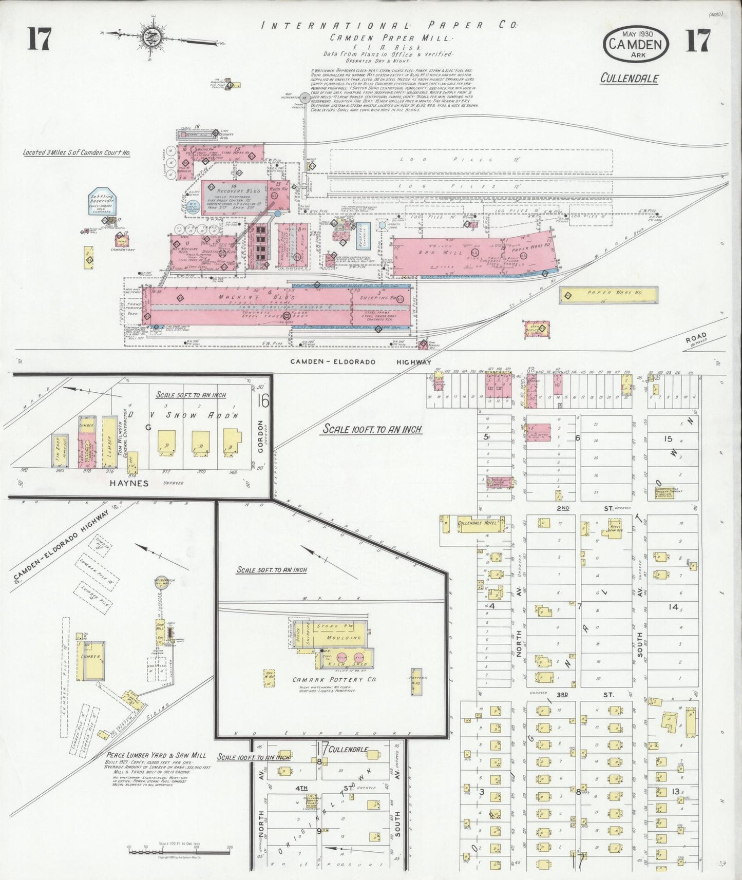 Sanborn Fire Insurance Map from Camden, Ouachita County, Arkansas (1930), Sheet #0017 - Complete Map Set gallery image, historic Sanborn map, vintage wall art, Arkansas Arkansas