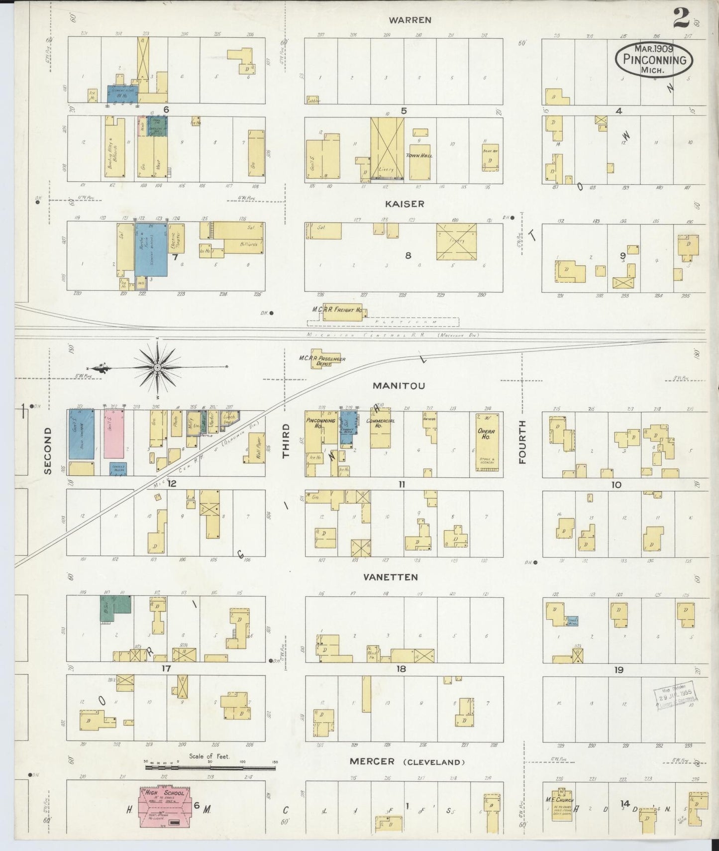 Sanborn Fire Insurance Map from Pinconning, Bay County, Michigan (1909), Sheet #0002 - Complete Map Set gallery image, historic Sanborn map, vintage wall art, Michigan Michigan